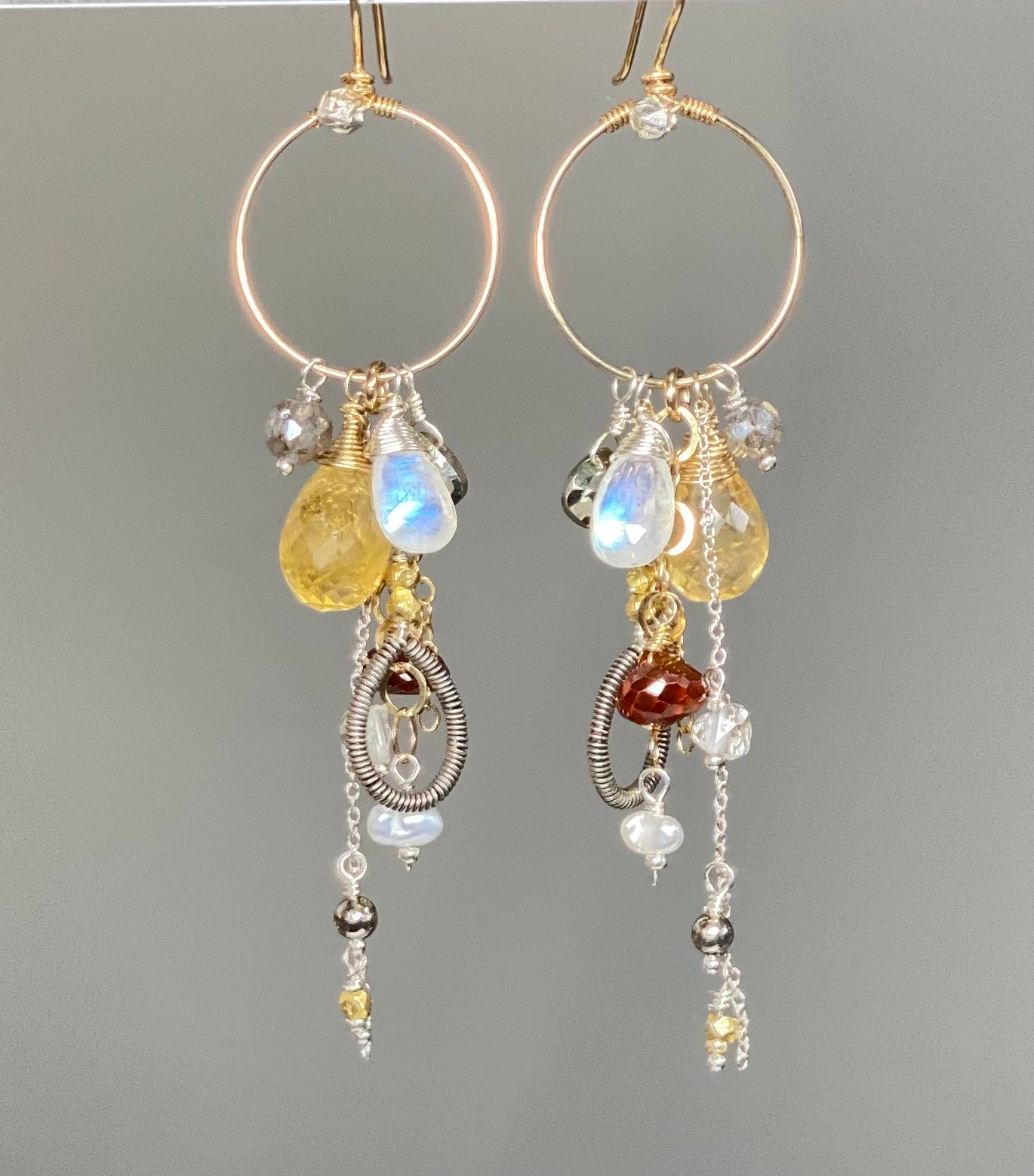 14K Gold Citrine Gemstone Dangle Tassel Hoop Earrings for Women - Elegant Boho Jewelry for Parties, Weddings & Everyday Wear