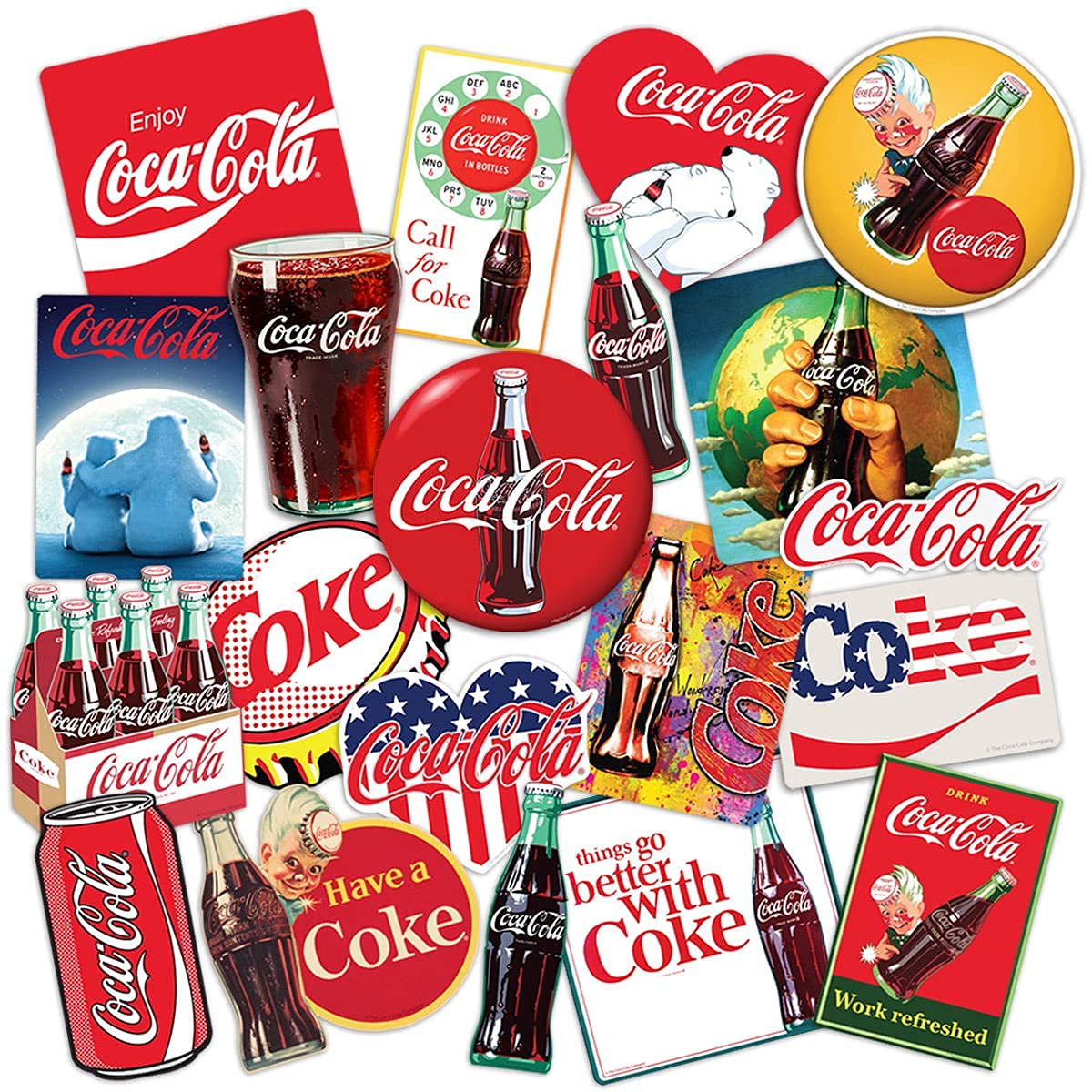 Vintage Coca Cola Mini Peel and Stick Vinyl Decals - 20-Pack Waterproof Stickers for Laptop, Car, Locker, Notebook, Planner & Water Bottle - Perfect for DIY Decor, Scrapbooking & Gift Giving