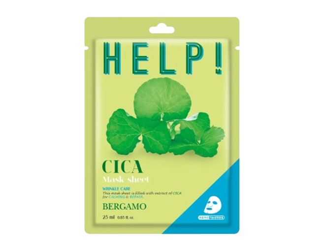Bergamo Help! Cica Mask Pack 25ml (10 Sheets) - Soothing & Hydrating Face Mask for Sensitive Skin - Perfect for Post-Treatment & Daily Skincare Routine