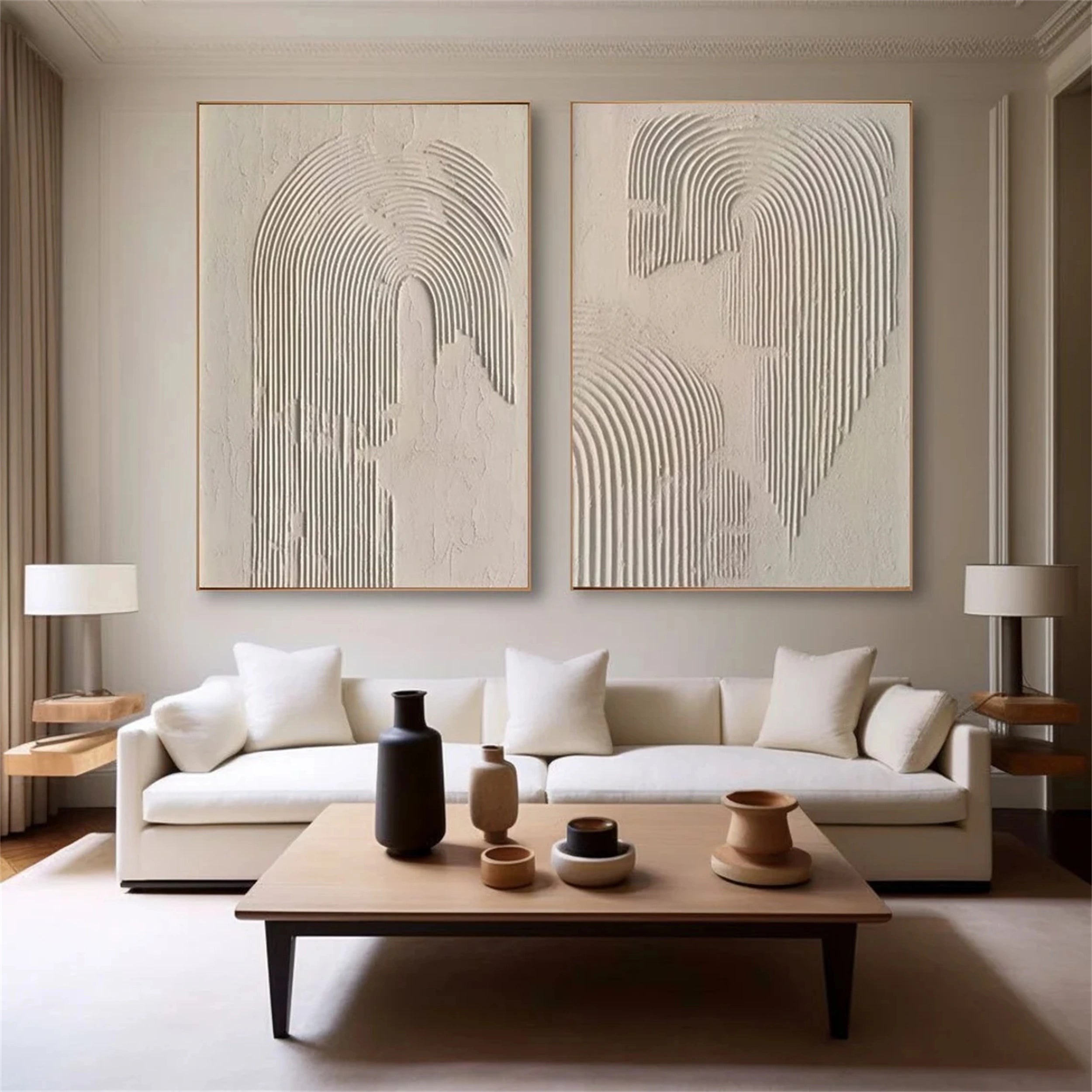 Abstract Beige & Brown Wall Art Set of 2 - Modern Canvas Paintings for Living Room, Bedroom & Office Decor #BB069