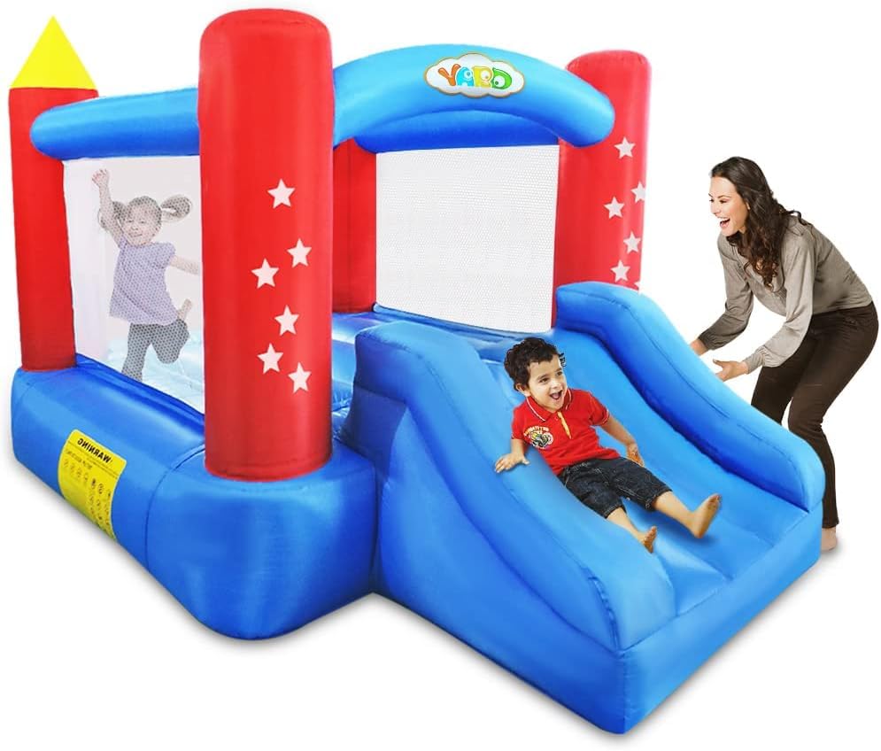 Inflatable Bounce House with Slide for Kids 3-8 Years - 9.5x6.5x6.5FT Bouncy Castle with Blower & Play Balls - Indoor & Outdoor Jumping Playhouse for Toddler Birthday Parties, Backyard Fun, Summer Activities