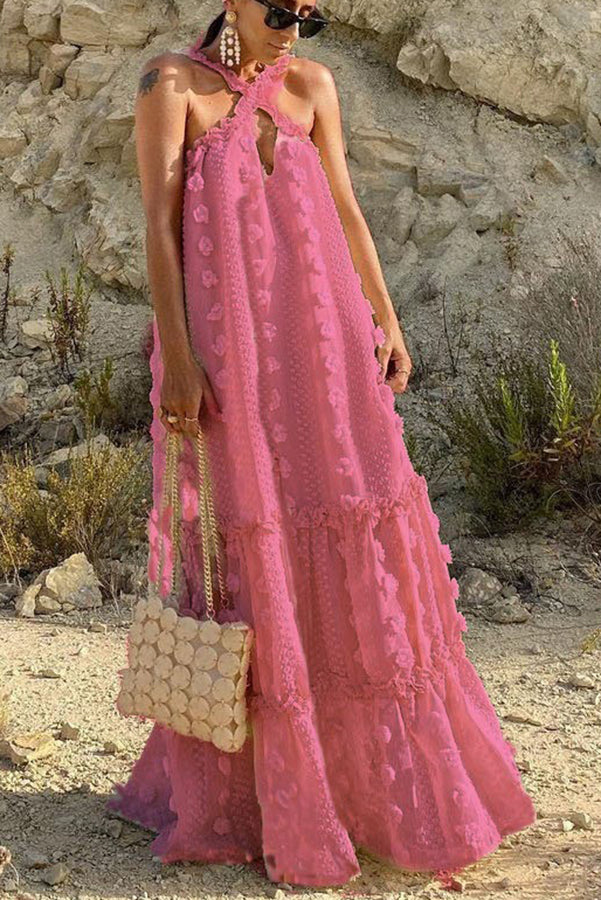 Sweet By The Sea Floral Halter Maxi Dress - Boho Beach Wedding, Summer Vacation & Tropical Party Outfit