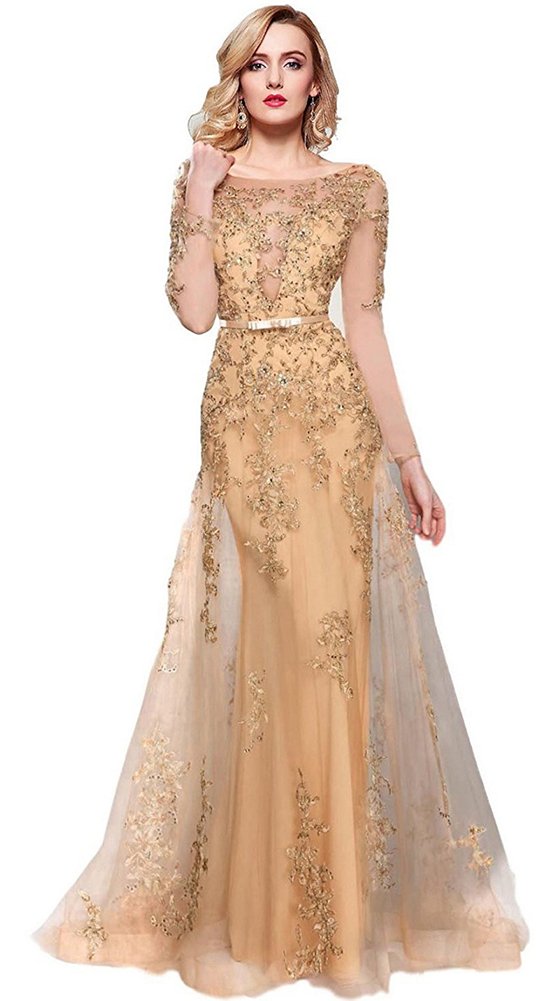 Honeydress Women's Vintage Beaded Embroidery Bow Tie Waistband Evening Gown - Perfect for Cocktail Parties, Prom, Wedding & Formal Events