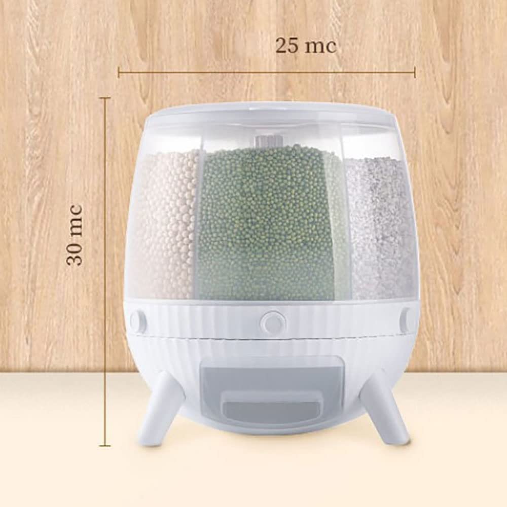 KouRy Automatic Rotating Rice Dispenser - 5L White Cereal Storage Container for Kitchen, Pantry Organization & Dry Food Dispensing - Perfect for Grains, Rice, Cereal, Pasta, Pet Food & More