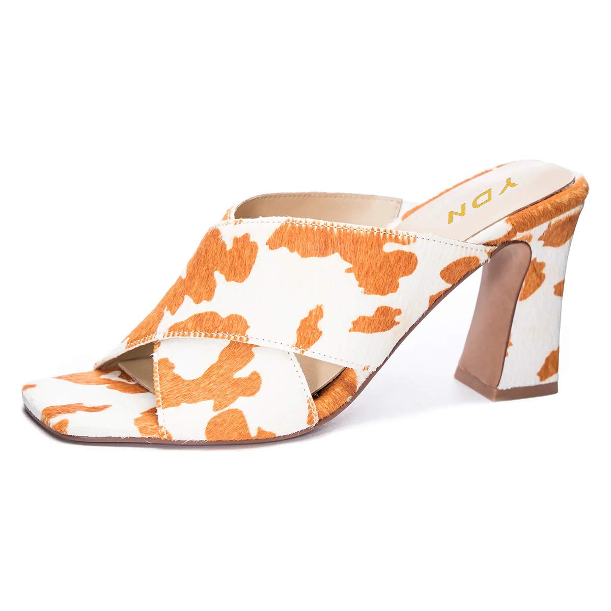 YDN Women's Fashion Cross Strap Mules Sandals - Chunky High Heels Peep Toe Slip On Shoes for Casual & Office Wear | Perfect for Work, Date Night & Summer Outfits