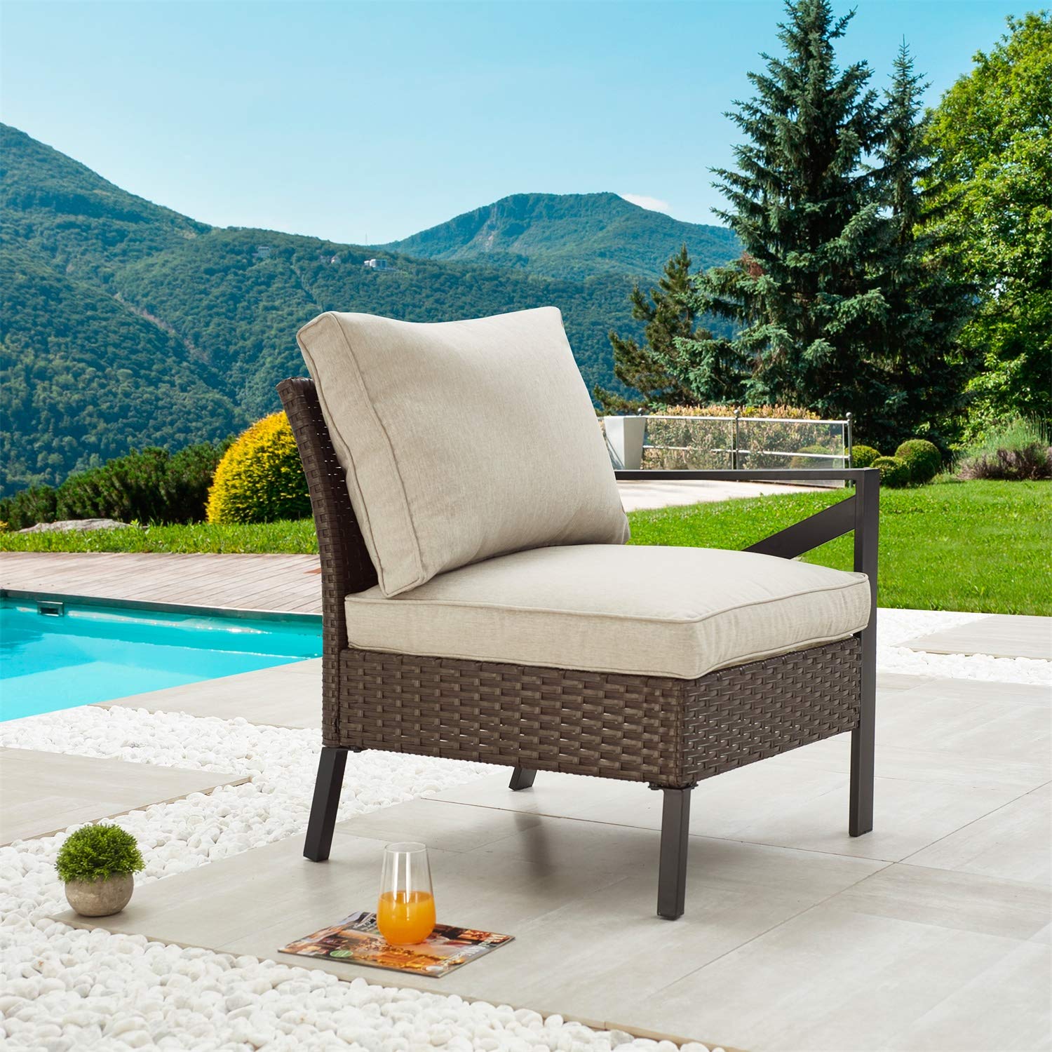 PatioFestival Wicker Outdoor Chair - Rattan Armchair with Removable Cushions, Left/Right Facing Patio Dining Furniture for Garden, Balcony, Porch & Poolside - Perfect for Relaxing, Sunbathing & Outdoor Entertaining