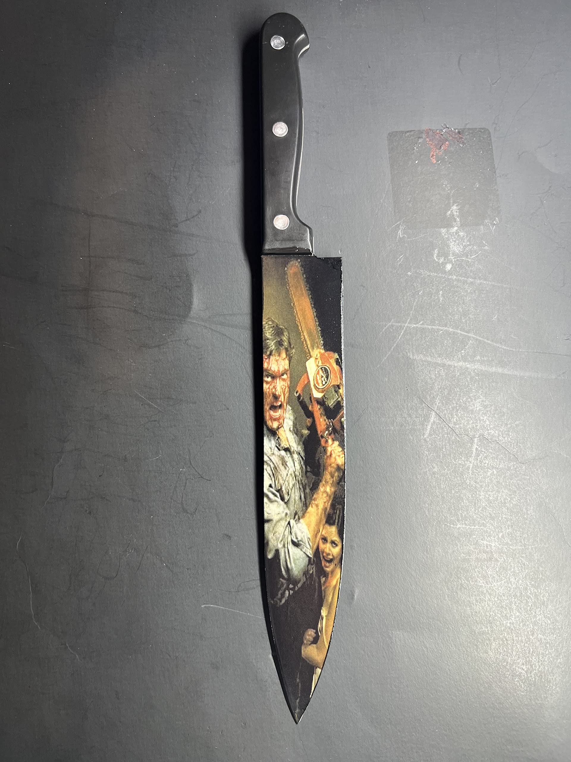 Evil Dead 1981 Replica Knife with Sublimated Display Stand - Perfect for Horror Movie Collectors, Halloween Decor & Cosplay Props