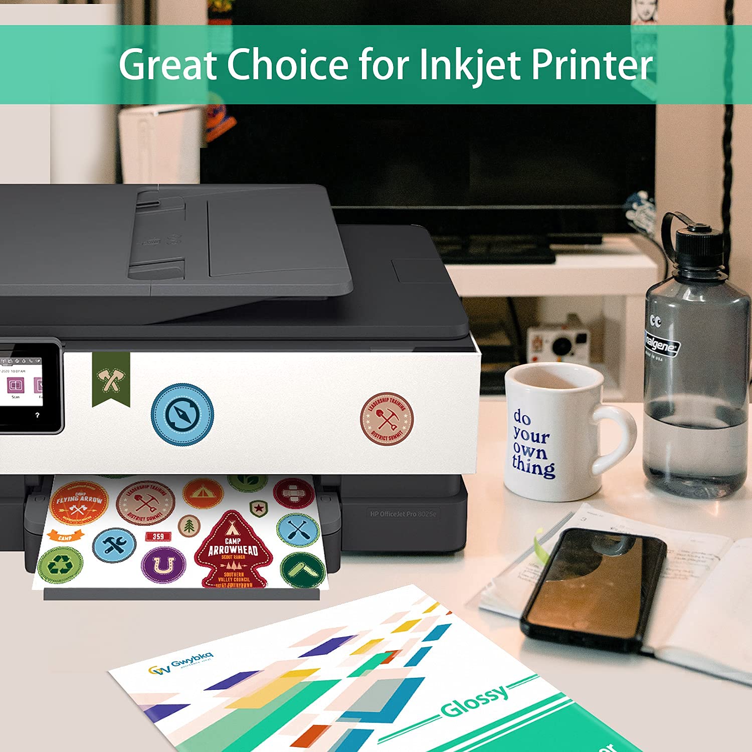 Printable Vinyl Sticker Paper for Inkjet Printer - 80 Sheets Matte & 50 Sheets Glossy White Waterproof Decal Paper - Tear & Scratch Resistant - DIY Labels, Crafts, Laptop Decals & Water Bottle Stickers