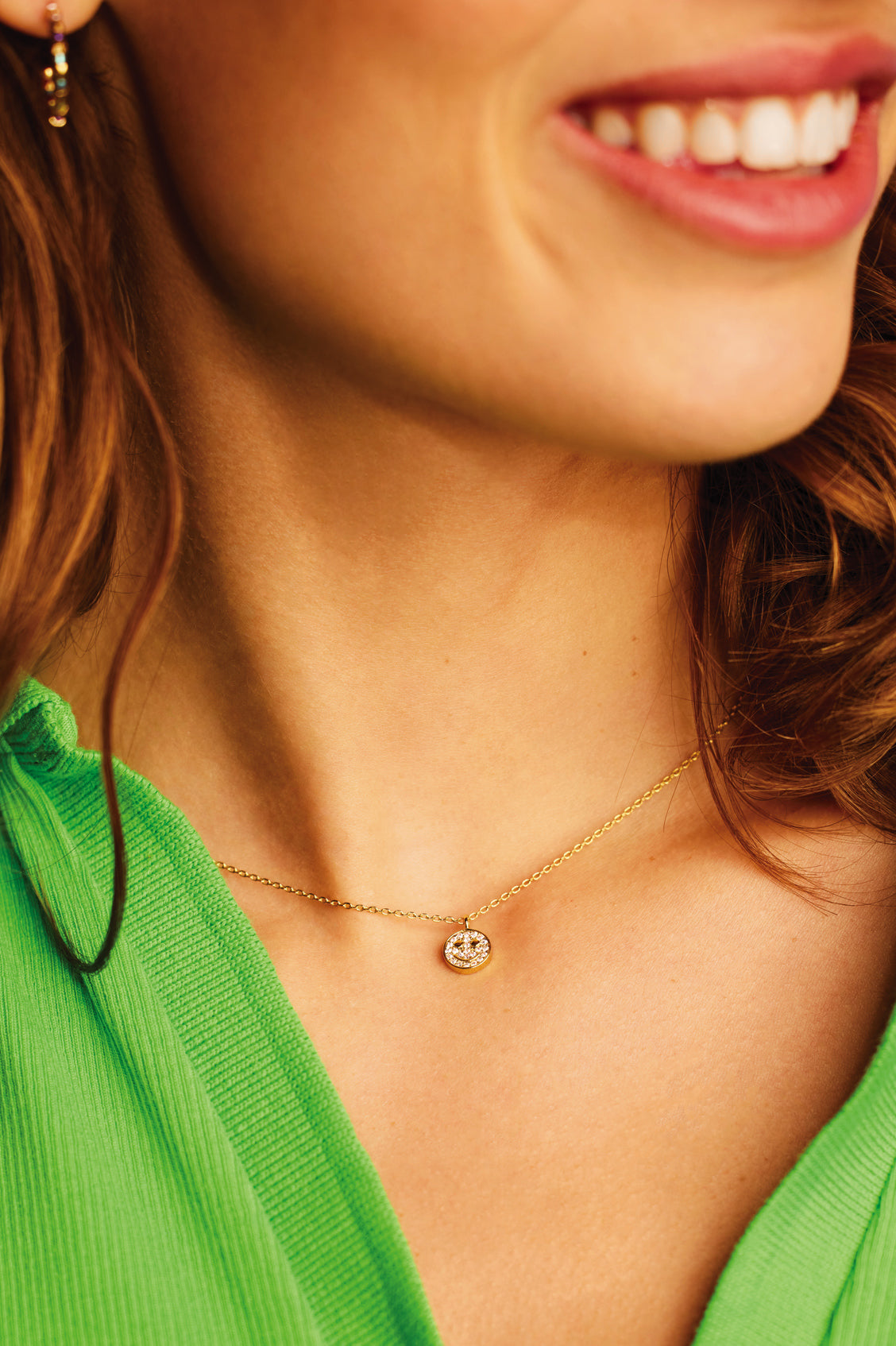 Pave Smile Pendant Necklace - Dainty Gold or Silver Layering Jewelry for Women - Perfect for Everyday Wear, Gift Giving & Special Occasions