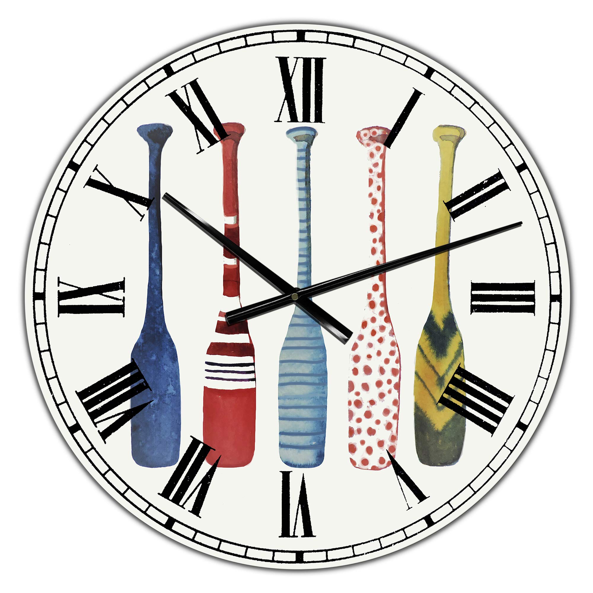 Designart Five Paddles Wall Clock - Modern Round Metal Wall Art for Lake House Decor - Perfect for Living Room, Bedroom & Office - Silent Non-Ticking Decorative Clock for Home & Workspace
