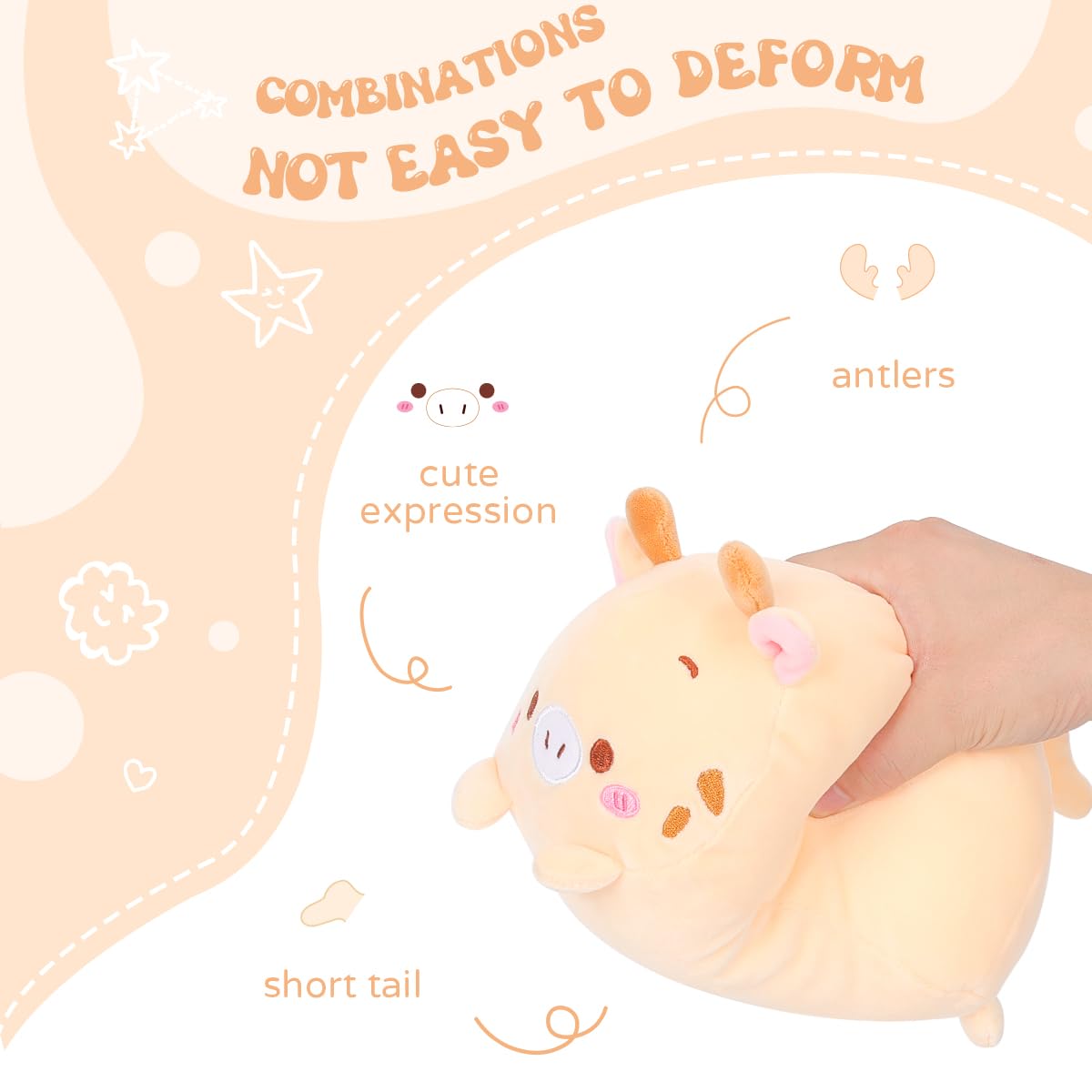 AIXINI 23.6 Inch Soft Plush Deer Stuffed Animal - Cylindrical Body Pillow for Kids & Adults | Super Cute Cartoon Hugging Toy Gift for Christmas, Birthday & Home Decor