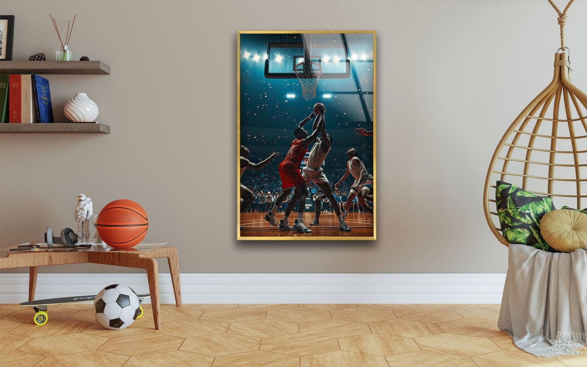 Basketball Players Glass Wall Art - Modern Sports Decor for Home, Office & Gym - Perfect Gift for Basketball Fans & Athletes
