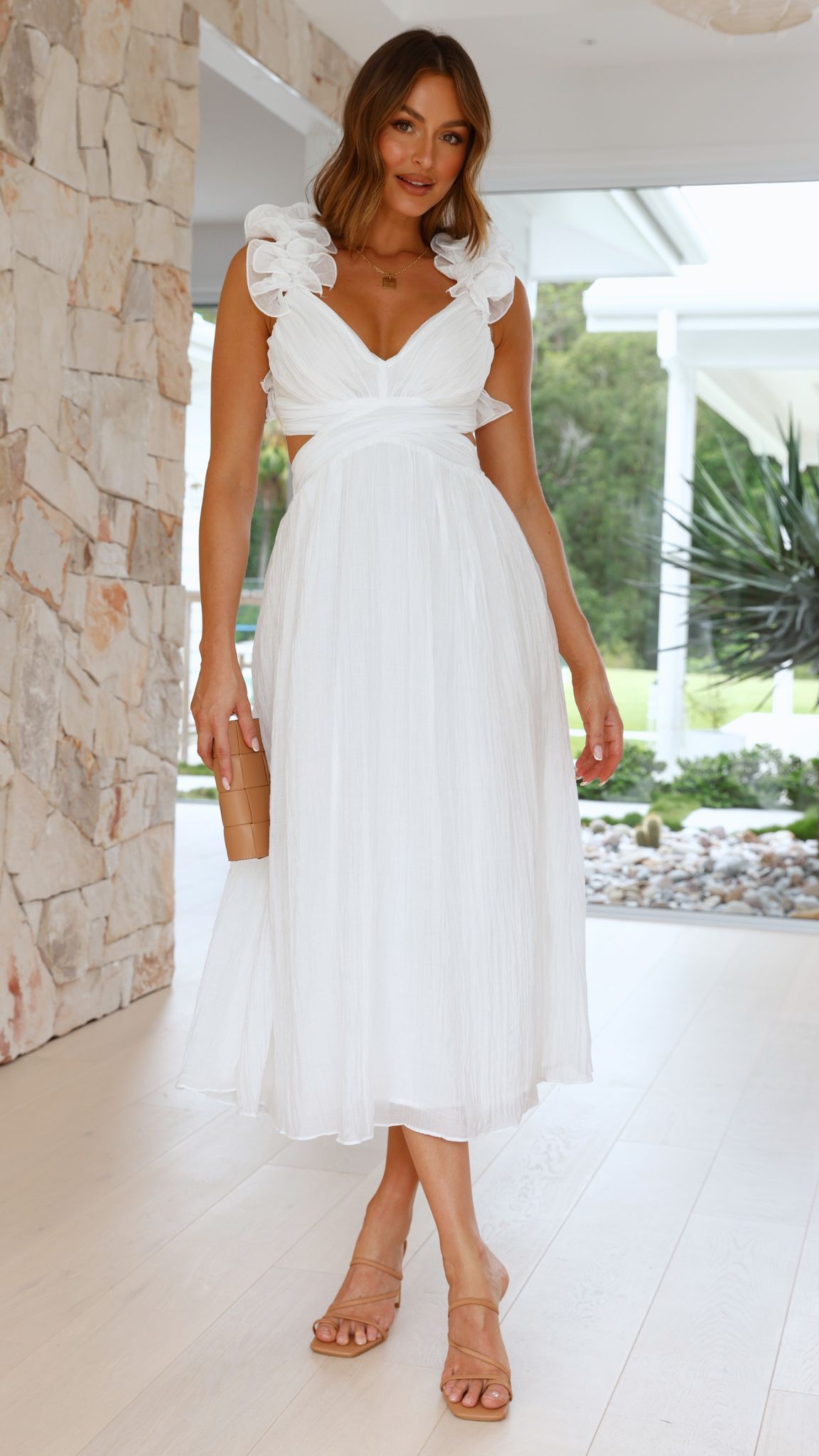 Cadell Maxi Dress for Women - Elegant White Long Summer Dress for Beach, Wedding & Vacation | Flowy Boho Style with Side Slits