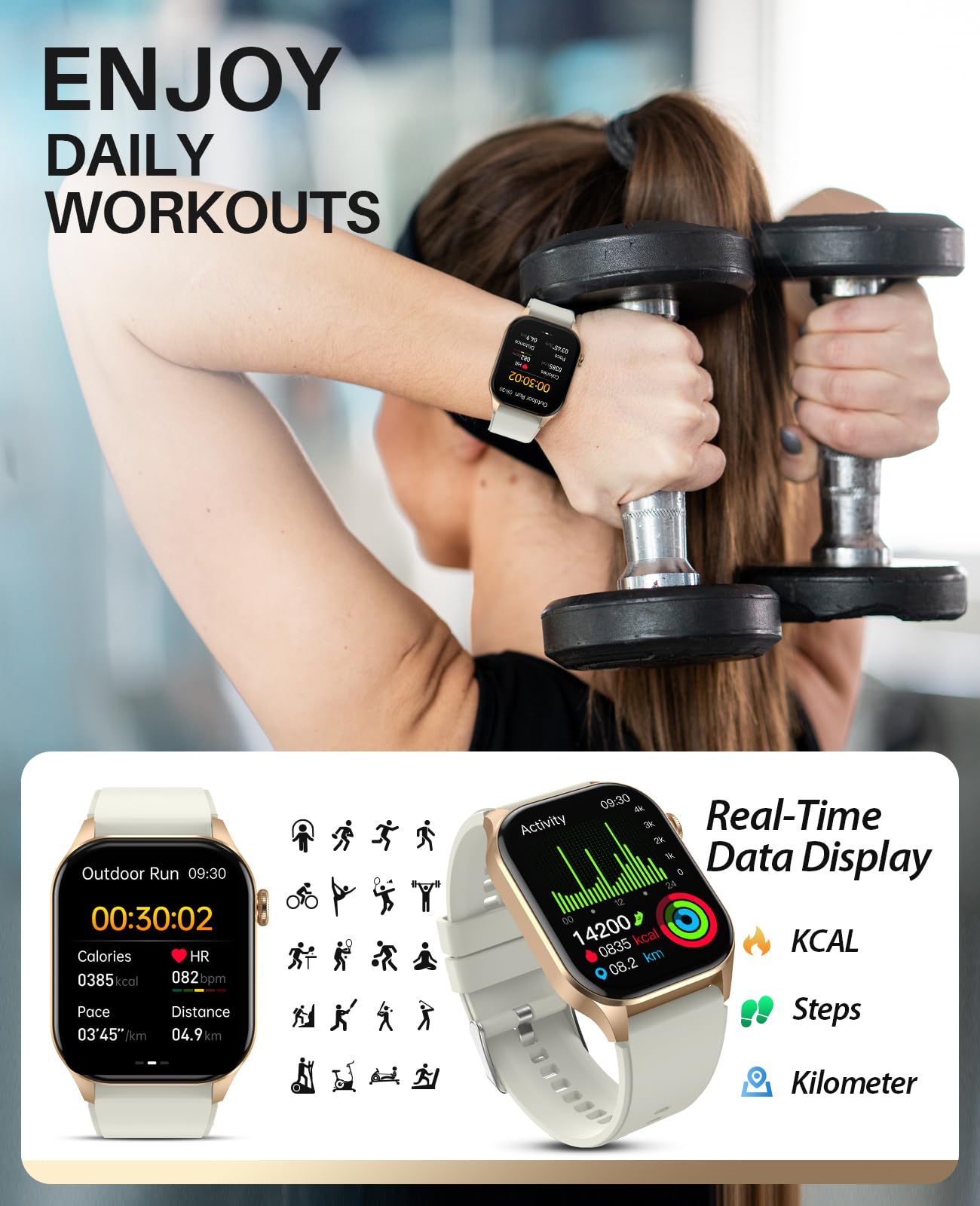 Smart Fitness Watch with Infrared Blood Oxygen Monitor, 2.04