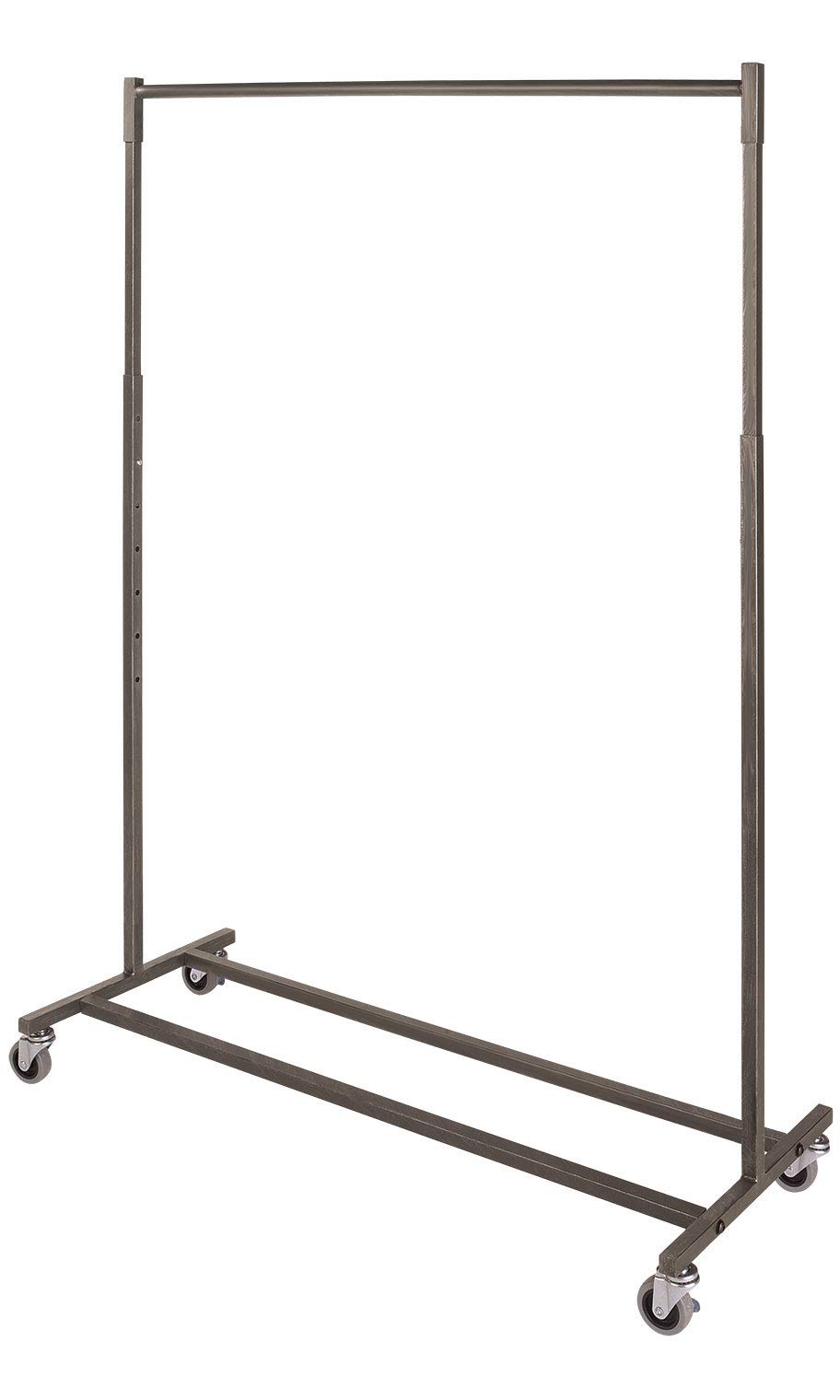 SSWBasics 48''W x 20''D x 48-66''H Adjustable Raw Steel Single-Rail Rolling Clothing Rack with Wheels - Heavy Duty Garment Display for Retail Stores, Boutiques & Home Closet Organization