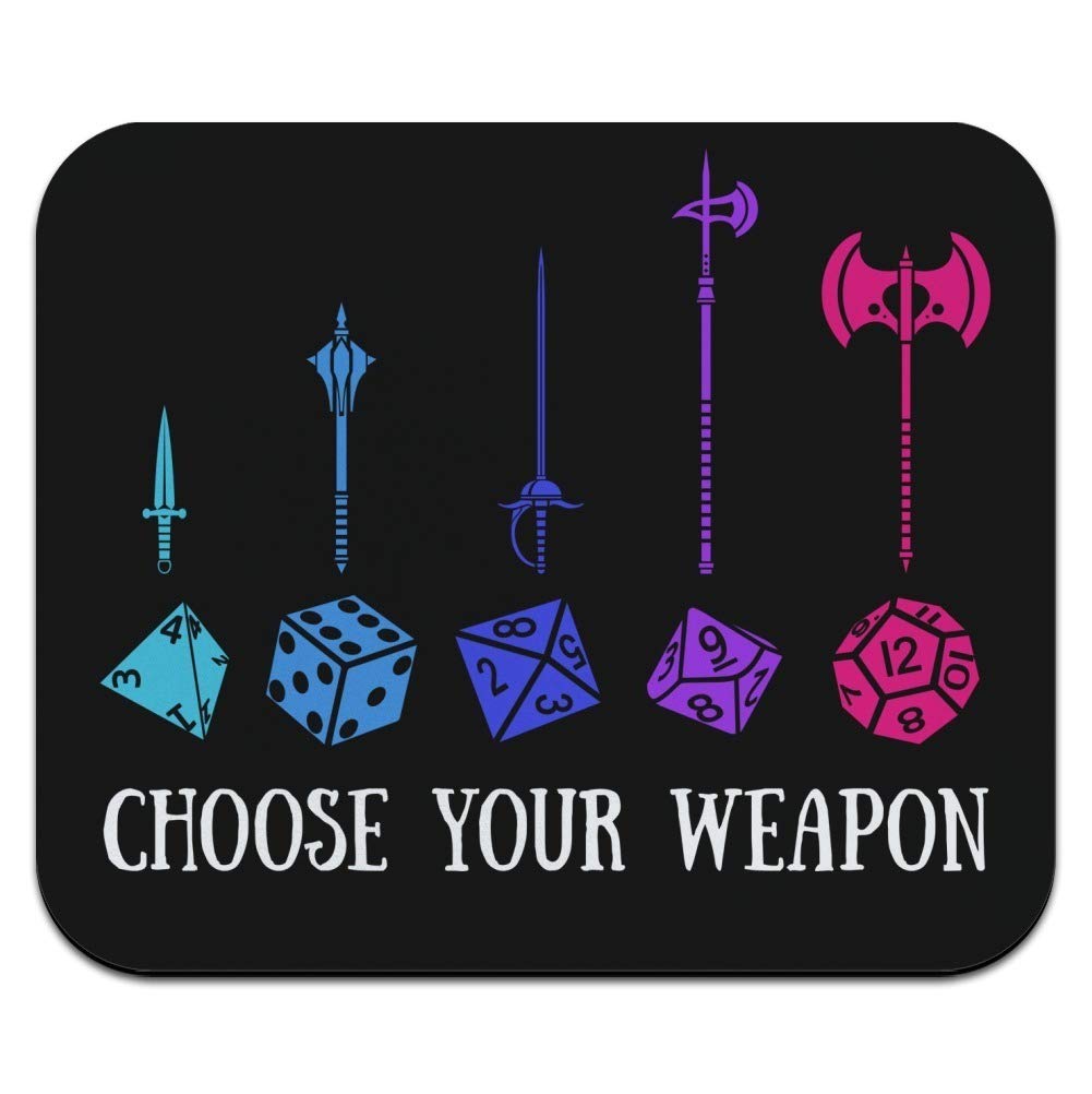 Dungeon RPG Dice Low Profile Thin Mouse Pad - Choose Your Weapon Design - Perfect for Gaming, Office & Home Workspace