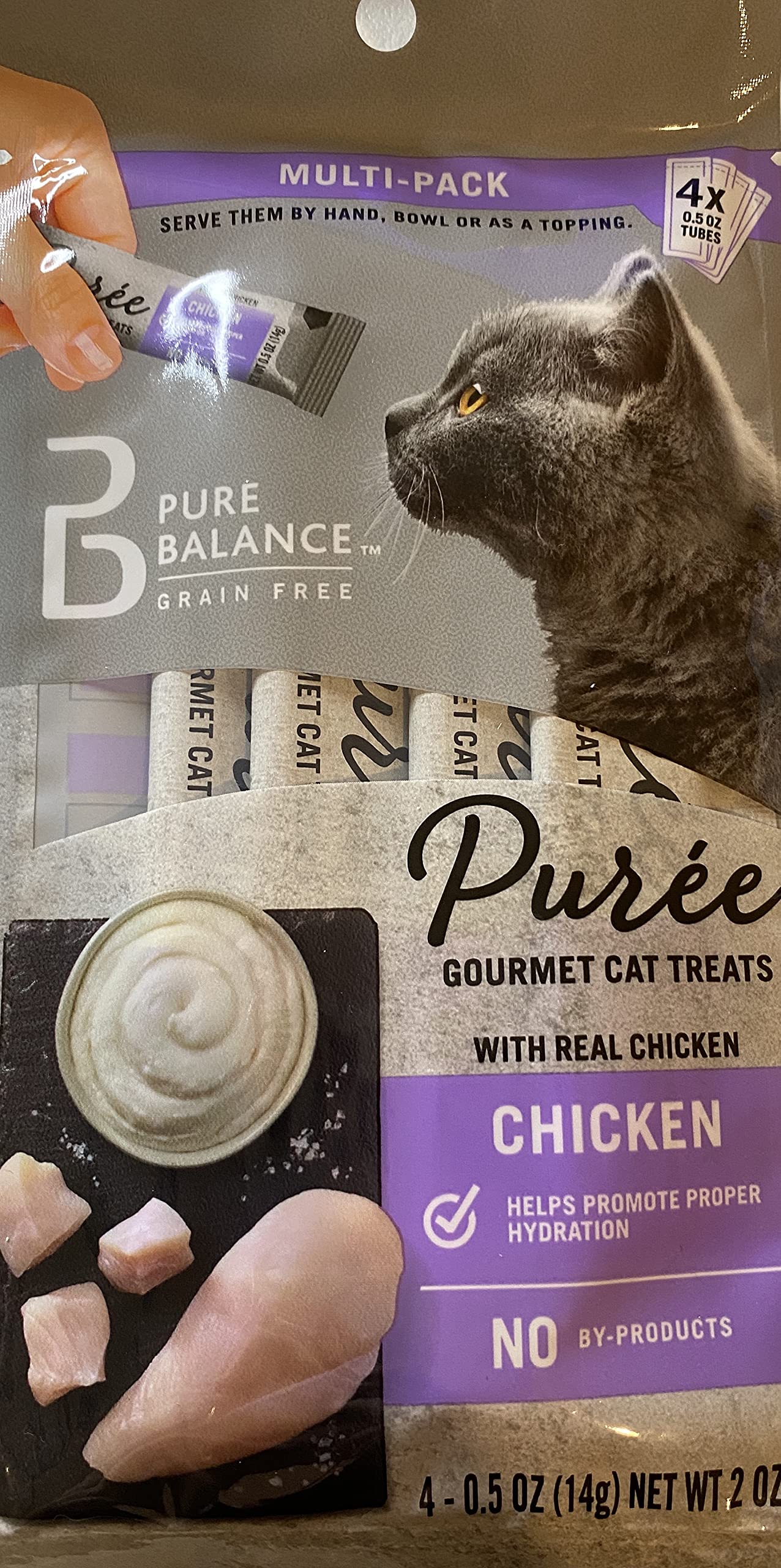 Grain-Free Chicken Puree Gourmet Cat Treats - 4 Tubes (0.5 oz Each) for Kittens & Adult Cats - Perfect for Training, Rewards & Picky Eaters