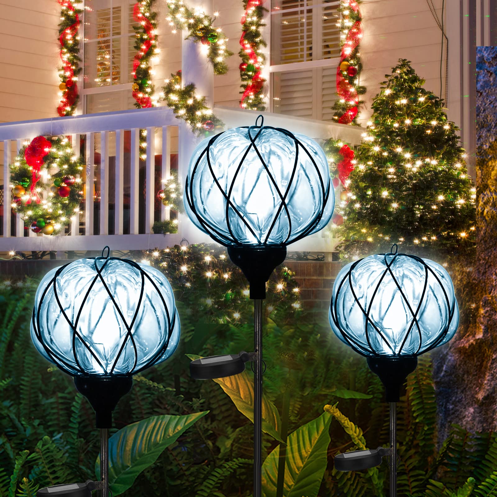 2 Packs Solar Garden Lights for Outdoor Decor - Clear Glass Solar Powered Lights for Yard, Patio, Pathway - Waterproof & Auto On/Off - Perfect Housewarming Gift for Garden, Lawn, Landscape Lighting