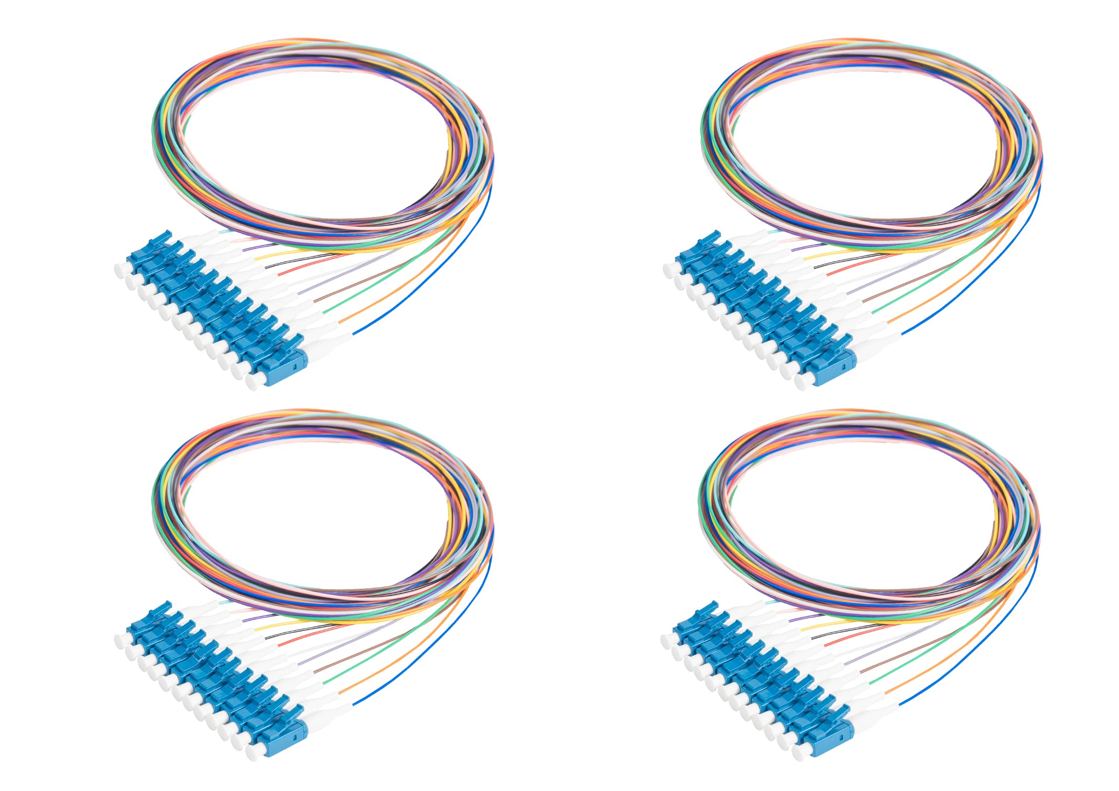 SpeedyFiberTX - 12 Fiber 900um Fiber Optic Pigtail, Corning SMF-28 Singlemode 9/125um Ultra Optical Fiber, OS1/OS2 Compatible (1 Meter / 3.28 Feet, LC/UPC Connector, 4 Pack) - Ideal for Data Centers, Telecom Networks & High-Speed Internet Installations