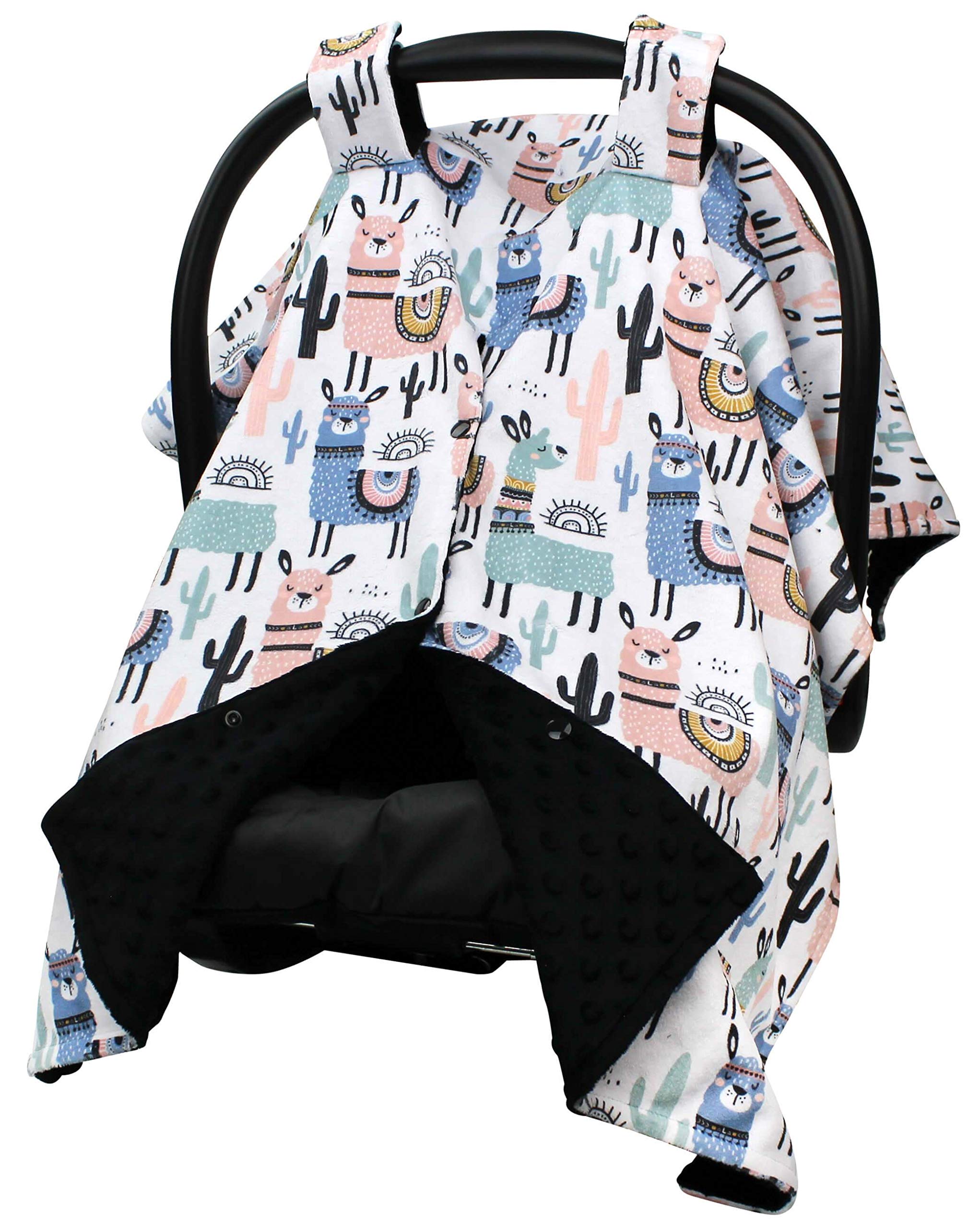 Emperor Llamas Baby Car Seat Canopy Cover with Soft Black Minky Dot Fabric - Premium Infant Car Seat Shade for Sun Protection & Privacy (Perfect for Strollers, Shopping Trips & Outdoor Adventures)