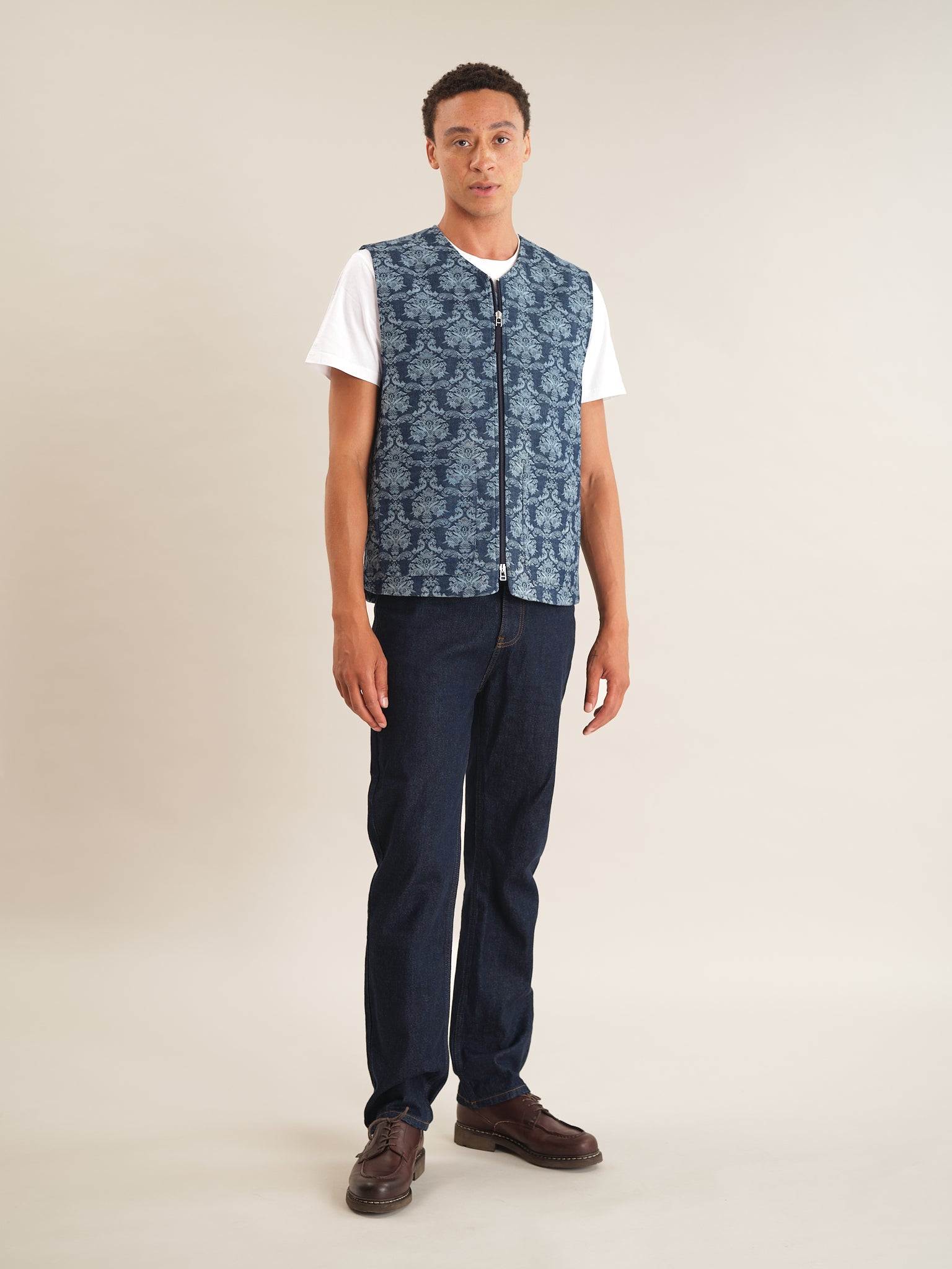 Stylish Denim Jacquard Cotton Gilet Vest for Women - Trendy Layering Piece for Casual Outfits, Office Wear & Fall Fashion