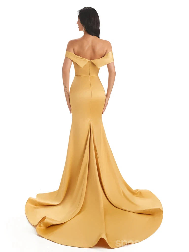 Elegant Champagne Gold Off-Shoulder Mermaid Bridesmaid Dress - WG568 | Perfect for Weddings, Prom, Cocktail Parties & Formal Events