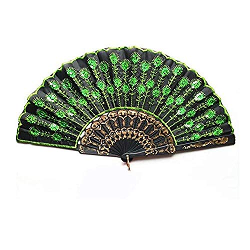 Dusenly 2 Pack Fashion Peacock Folding Hand Fan with Sequins Flower Design - Elegant Handheld Fan for Women & Girls - Perfect for Weddings, Parties, Summer Cooling & Costume Accessories