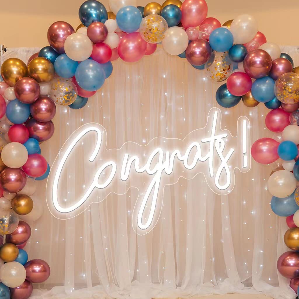19.6 Inch White Congratulations Graduation Neon Sign - LED Wall Decor for Parties, Weddings & Home Decor | Durable & Vibrant Graduation Party Decorations