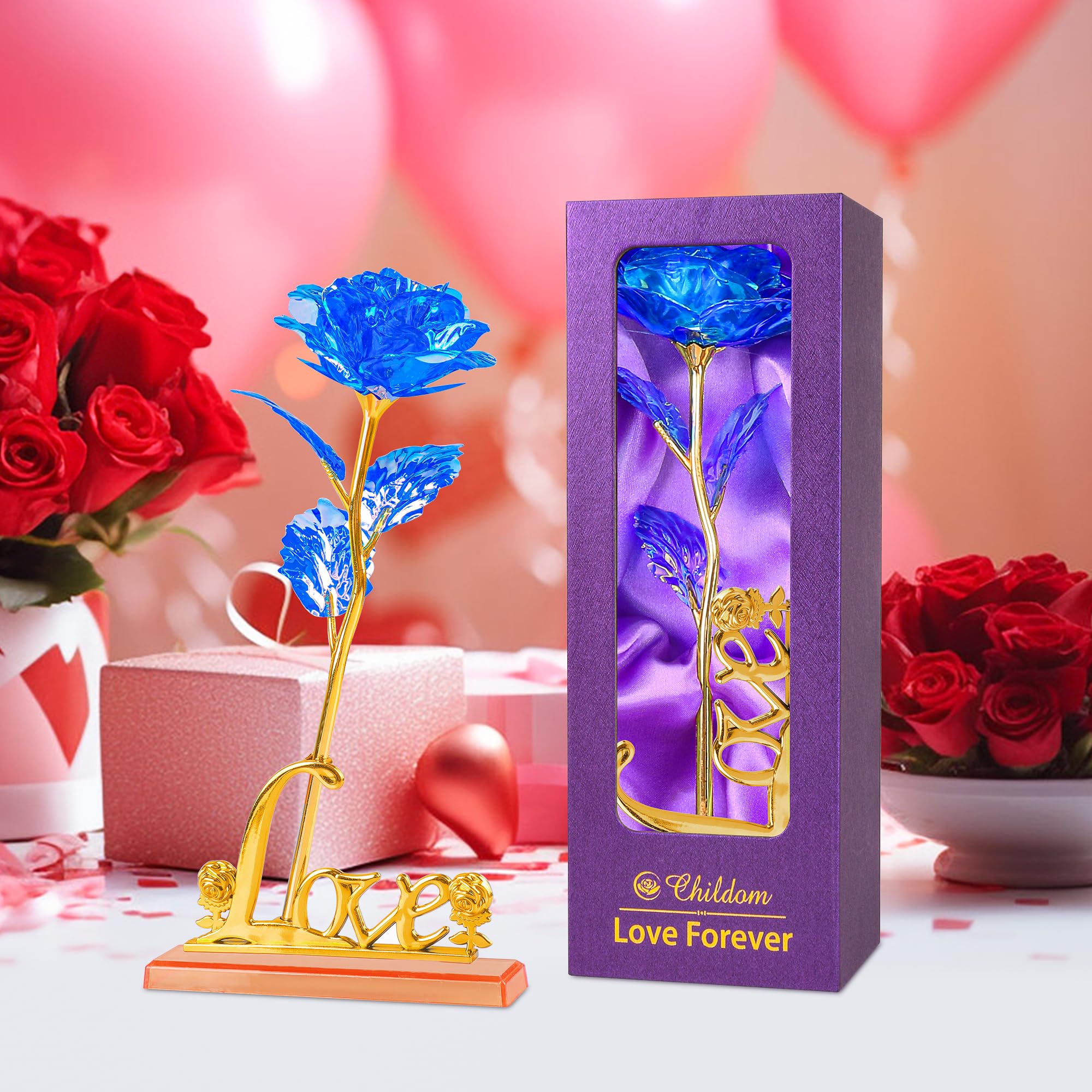 Artificial Blue Rose Flower Gift for Mom - Mother's Day, Birthday, Anniversary & Valentine's Day Present for Wife, Grandma, Women from Daughter or Son - Perfect for Home Decor, Table Centerpiece & Romantic Gift Giving