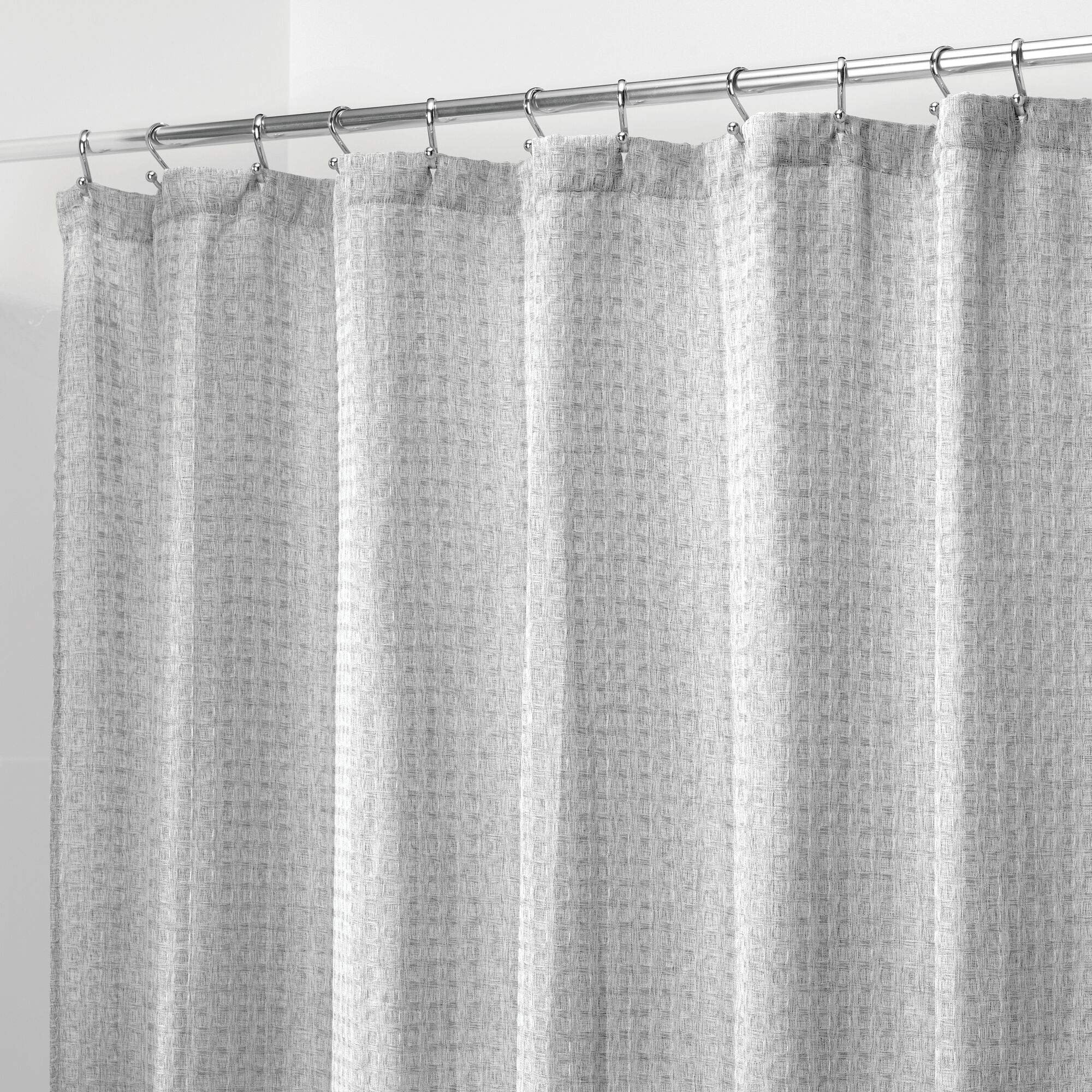 InterDesign Waffle Weave Fabric Shower Curtain - Luxury Hotel Style for Master, Guest & Kids Bathrooms - Waterproof & Durable for Bathtubs & Shower Stalls - Heathered Gray - Perfect for Spa-Like Bathroom Decor