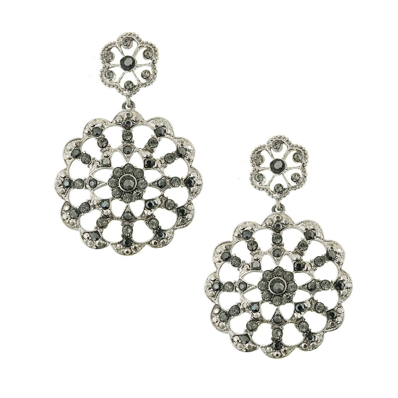 1928 Black Hematite Round Drop Earrings for Women - Elegant Dangle Jewelry for Parties, Weddings & Evening Events