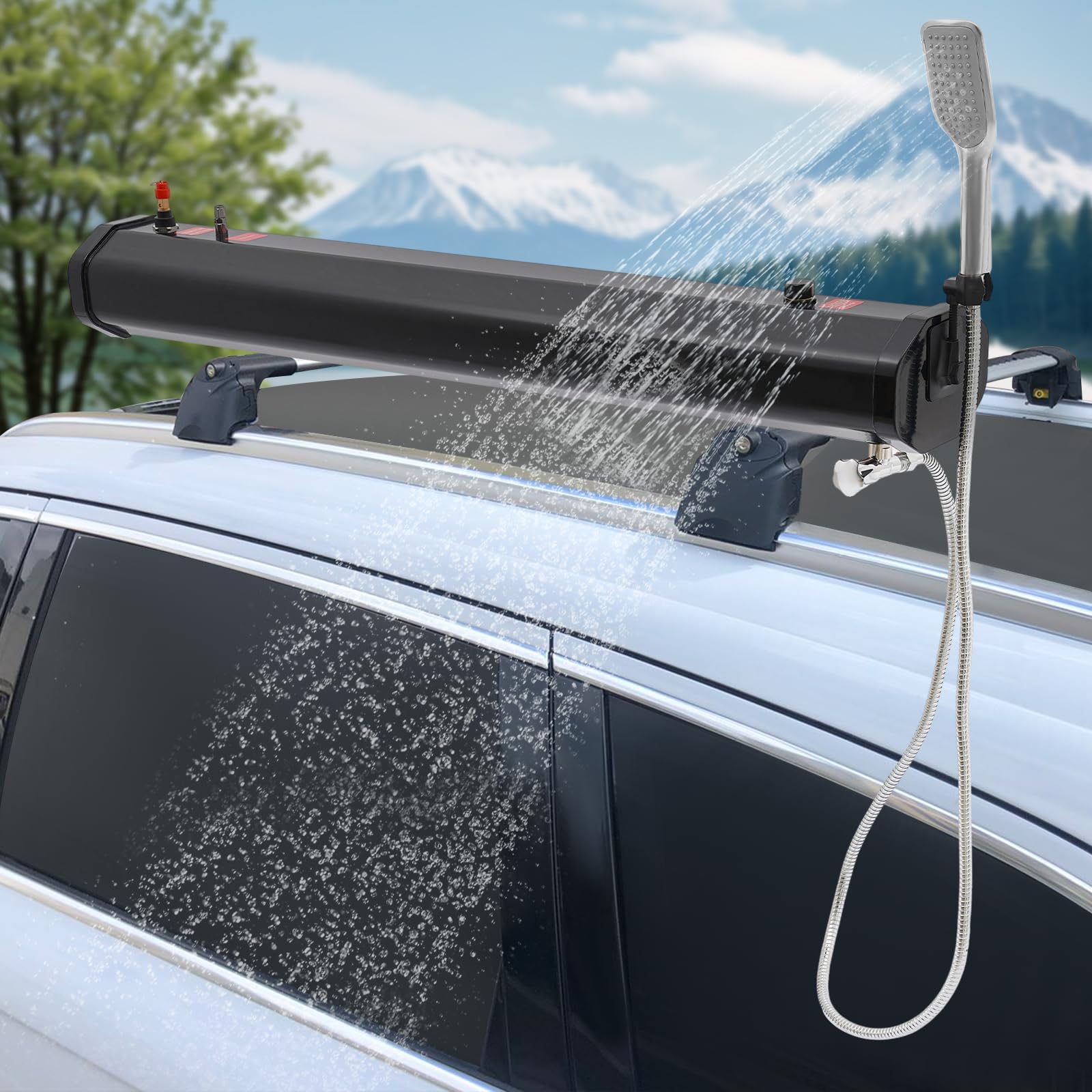 18L Portable Camping Shower with 5.58ft Hose - Roof Rack Mount Road Shower for Vehicles, Trucks, SUVs, Sedans & RVs | Perfect for Outdoor Adventures, Road Trips & Off-Grid Living