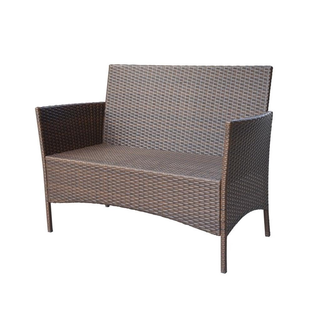Jeco W00609-E Conor 4-Piece Steel Espresso Resin Wicker Patio Conversation Set with Tan Cushions - Outdoor Furniture for Garden, Deck, Poolside & Backyard Relaxation