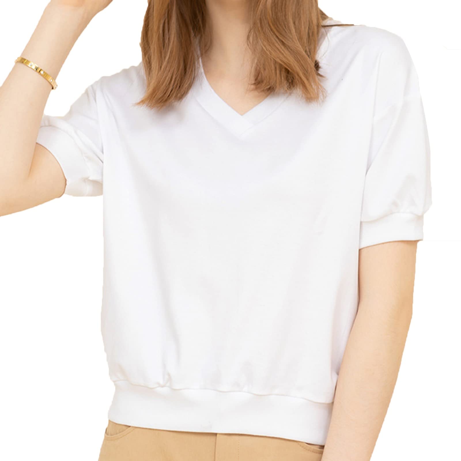 Daesar Women's V-Neck Short Sleeve Cotton T-Shirt - Soft Loose Fit Casual Plain Tee for Everyday Wear, Workout & Summer Outfits