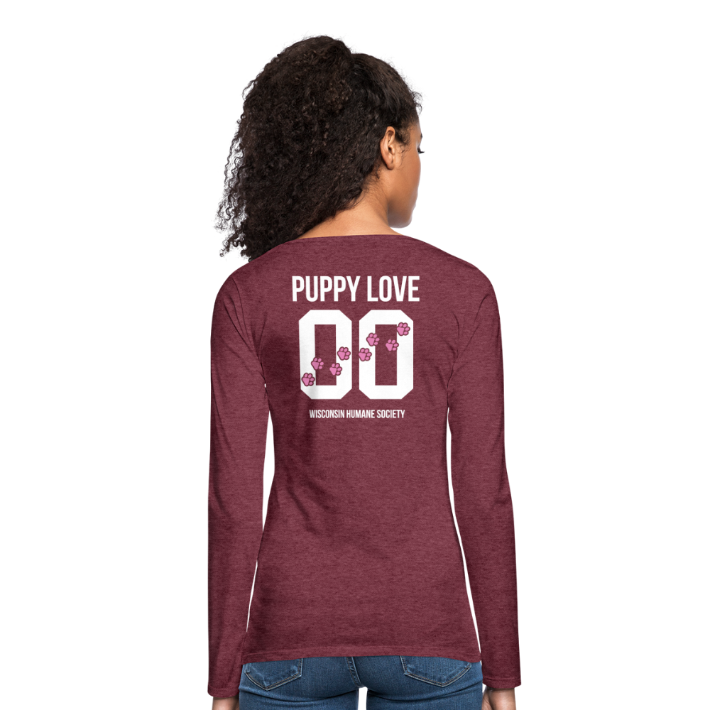 Pink Puppy Love Contoured Premium Long Sleeve T-Shirt for Women - Soft Comfortable Casual Shirt with Cute Dog Print - Perfect for Date Nights, Pet Lovers & Everyday Wear