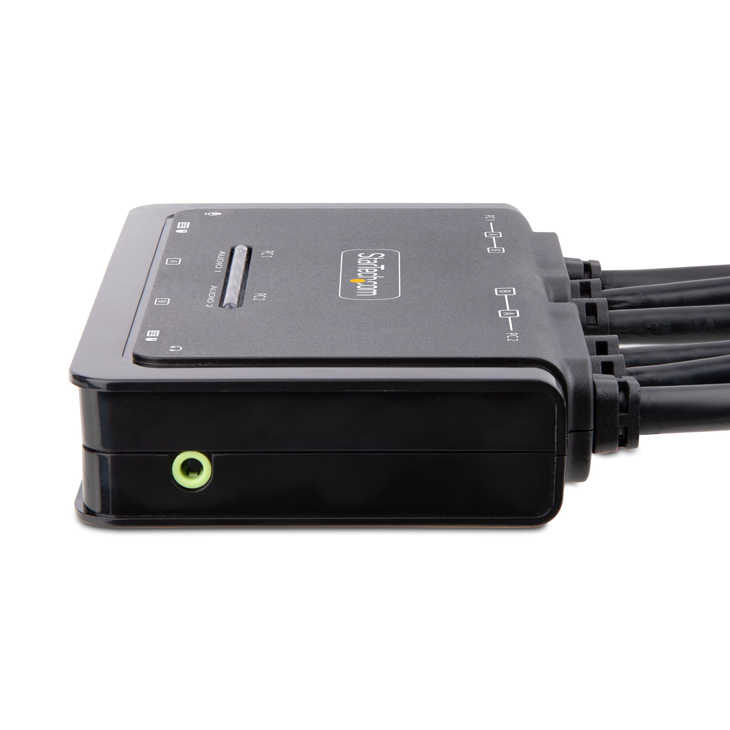 StarTech.com 2-Port Dual-Monitor KVM Switch with DisplayPort Cables - 4K 60Hz, Compact Design, 5ft/1.5m USB-A/DisplayPort/Audio Cables, Bus Powered, Remote & Hotkey Switching (C2-DD46-UA2-CBL-KVM) - Perfect for Home Office & Multi-Computer Workstations