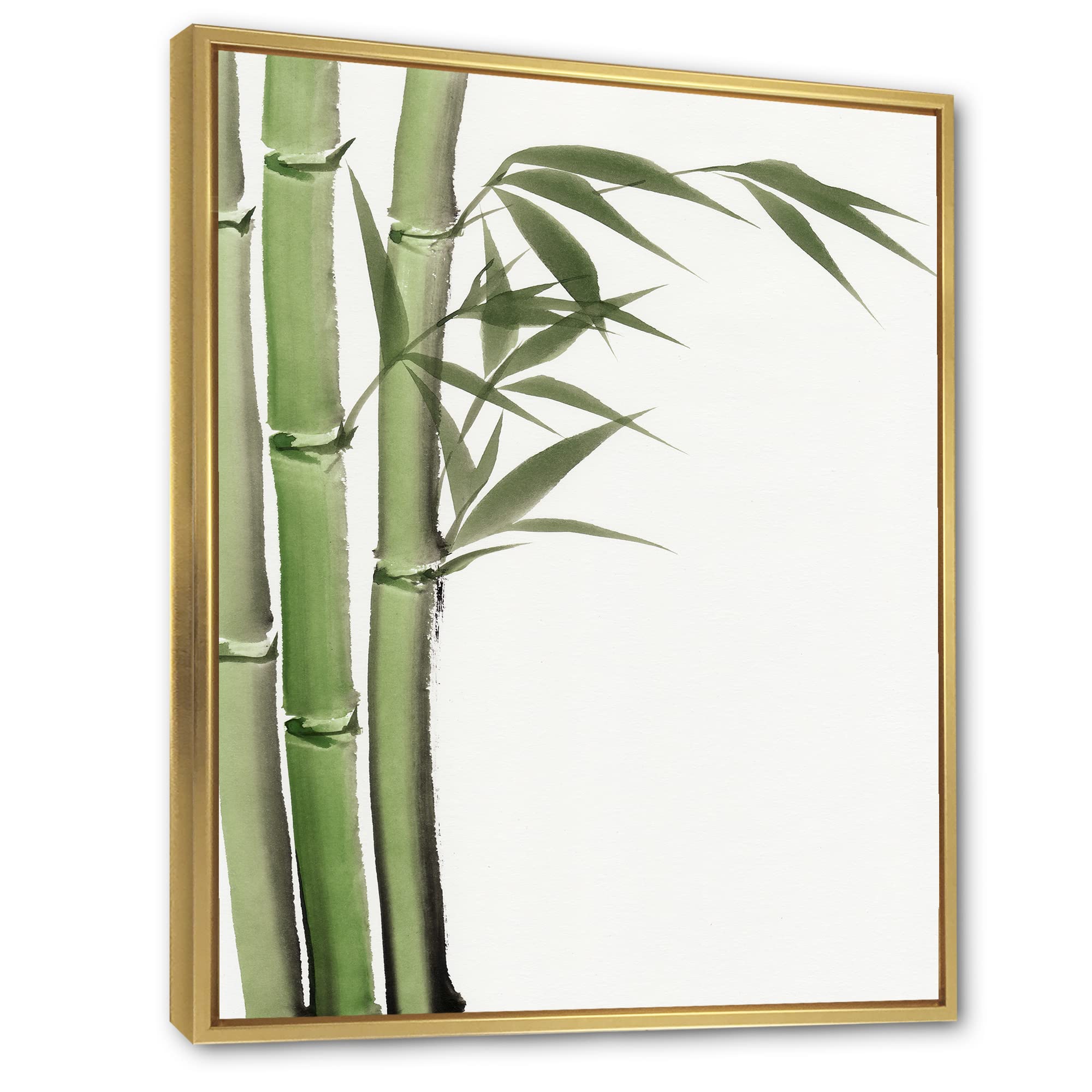 Dark Green Bamboo IV - Traditional Framed Canvas Wall Art Print - Nature Inspired Home Decor for Living Room, Bedroom & Office