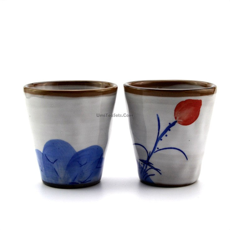 Hand Painted Lotus Japanese Tea Cups - Set of 2, Traditional Ceramic Tea Set for Matcha, Sencha & Green Tea - Perfect for Zen Tea Ceremonies, Home Decor & Gift Giving