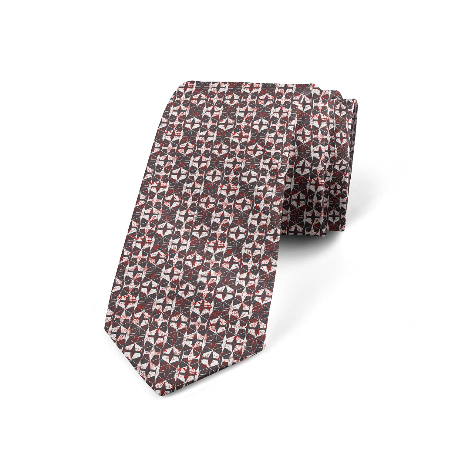Ambesonne Geometric Red Flower Ivy Necktie - 3.7