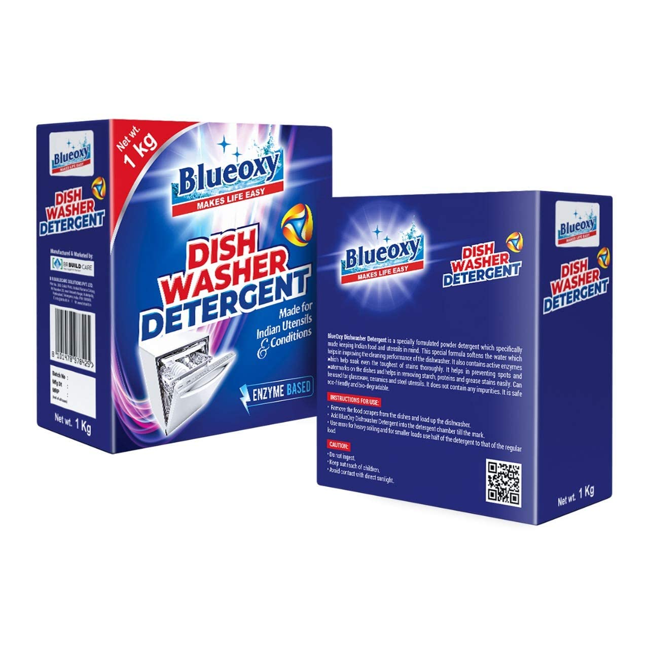 BLUEOXY Eco-Friendly Dishwasher Detergent Powder 1Kg - Works with All Dishwasher Brands | Specially Formulated for Tough Stains & Indian Cooking Utensils | Plant-Based, Non-Toxic Cleaning Solution | Ideal for Daily Dishwashing, Pots & Pans, Stain Removal | Perfect for Home & Restaurant Use