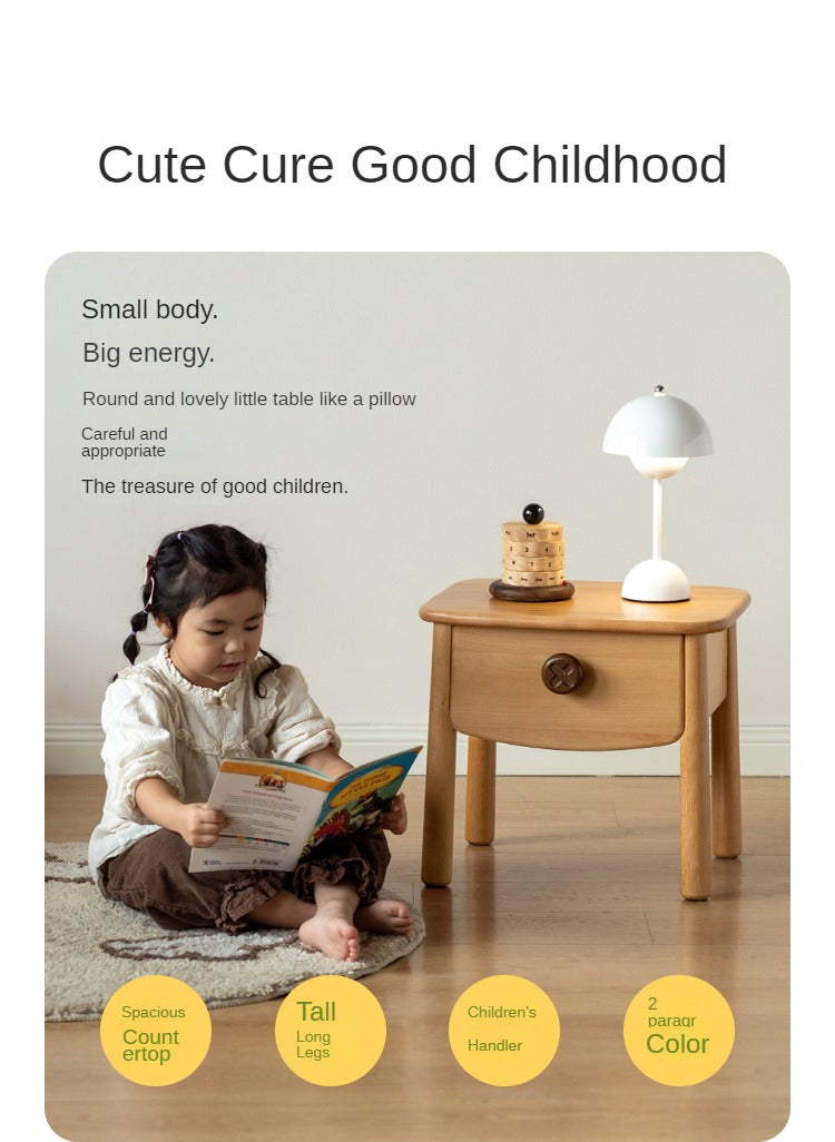 Solid Wood Modern Kids Nightstand - Beech & Rubber Wood Bedside Table for Children's Room - Perfect for Bedrooms, Nurseries, and Dorm Rooms