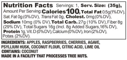 Organic Raspberry Cherry Lime Fruit Leather Snacks | Healthy, Gluten-Free, Non-GMO, High Fiber Natural Treat | 12-Pack | Perfect for Hiking, School Lunches & On-the-Go Snacking