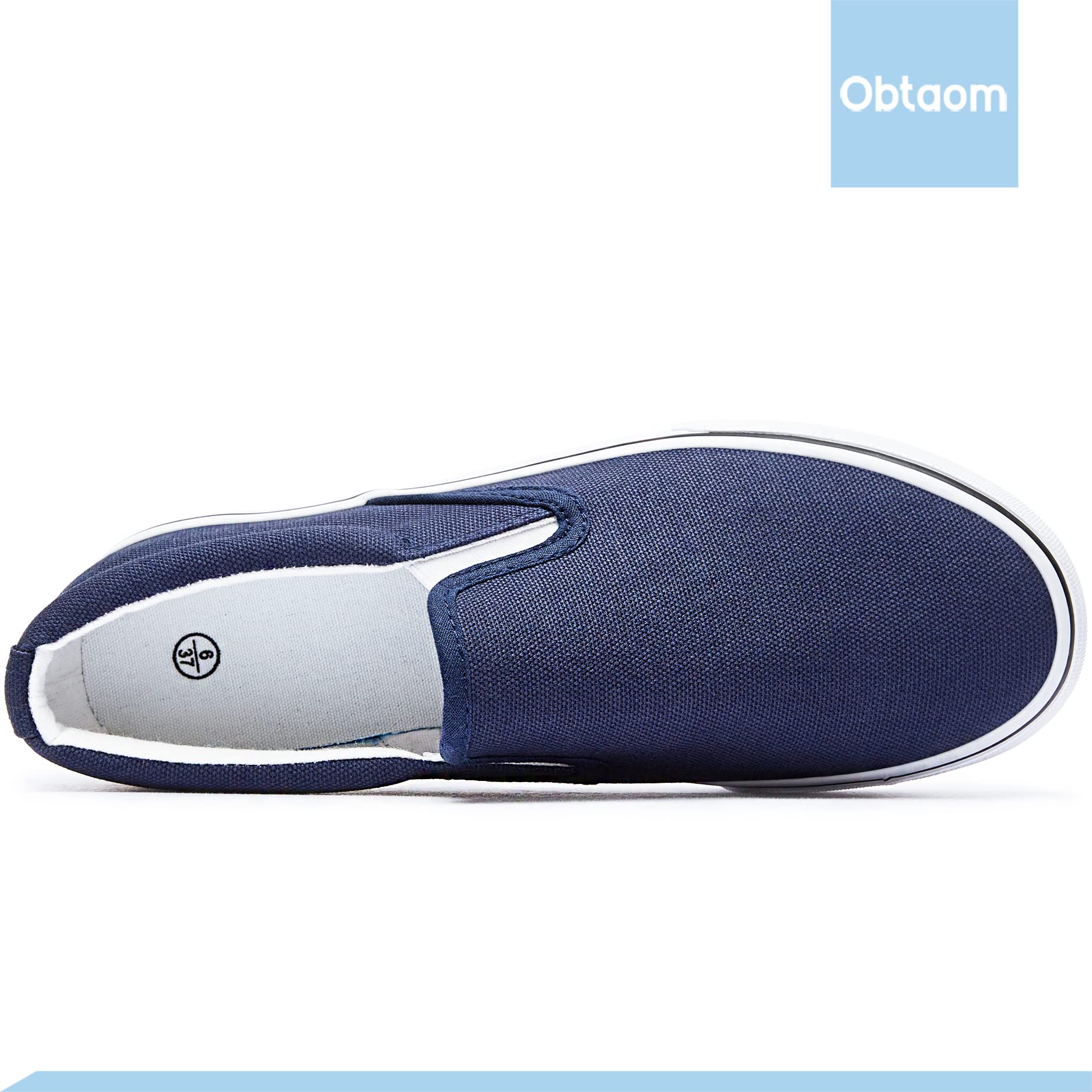 Obtaom Women's White Sneakers - Slip On Black Canvas Loafers for Women - Comfortable Low Top Casual Shoes for Walking, Travel & Everyday Wear