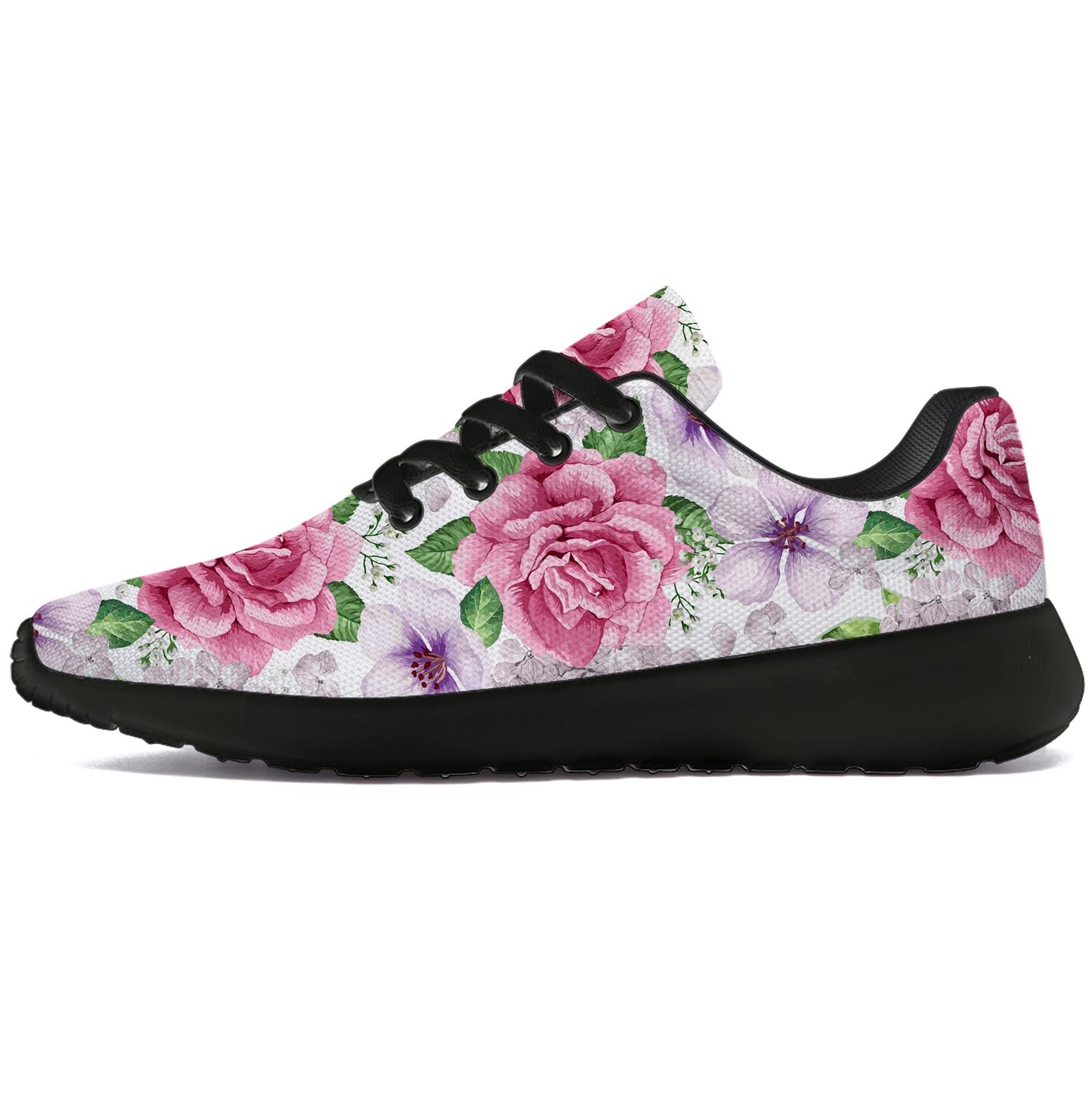 Rose Flower Running Shoes for Women & Men - Comfortable Walking & Tennis Sneakers with Hydrangea Design - Perfect Gift for Boys & Girls - Size 8 Men/9.5 Women in Black - Ideal for Jogging, Gym Workouts & Casual Wear
