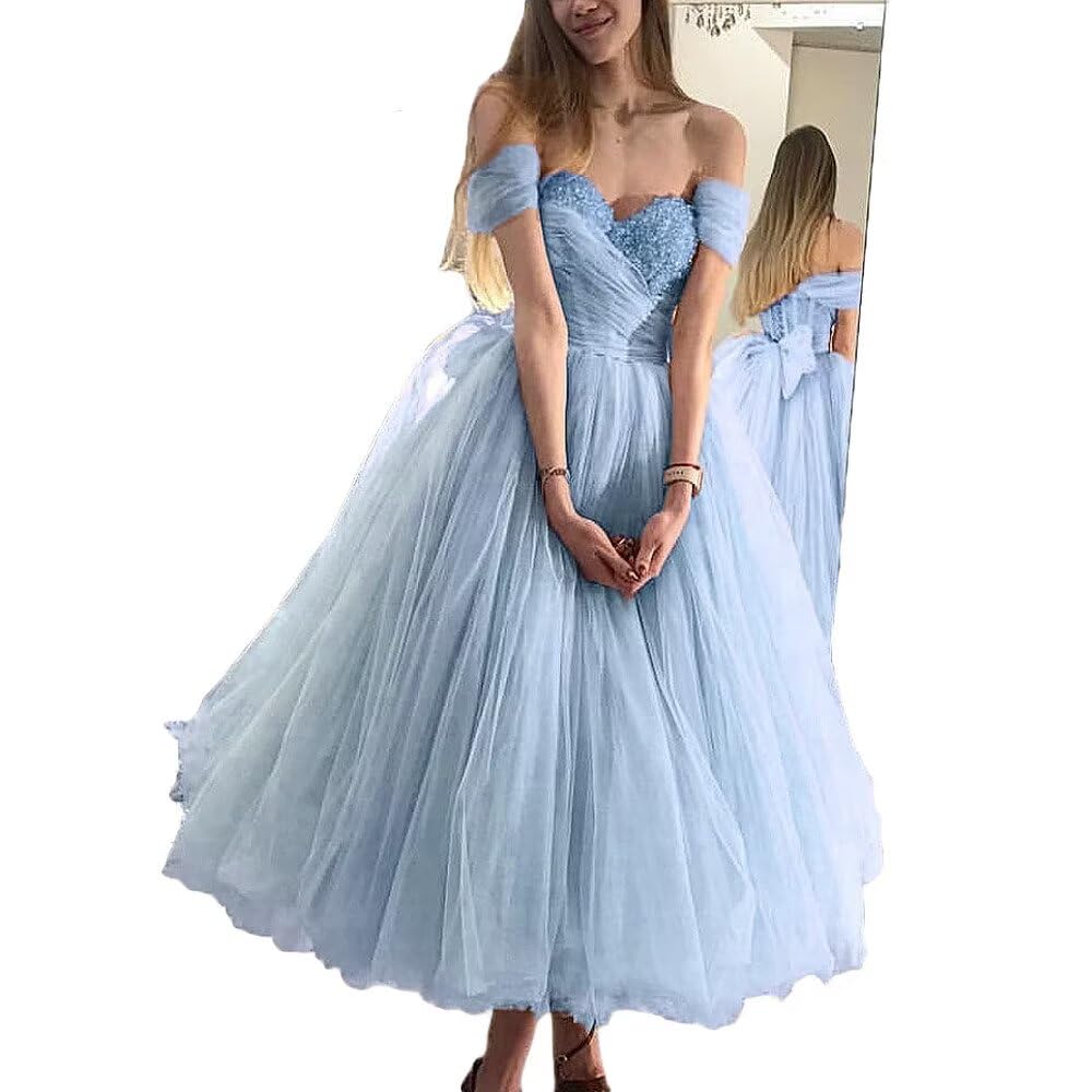 LEJY Women's Off The Shoulder Tulle Prom Dress - Elegant Homecoming Gown for Formal Parties, Evening Events & Special Occasions