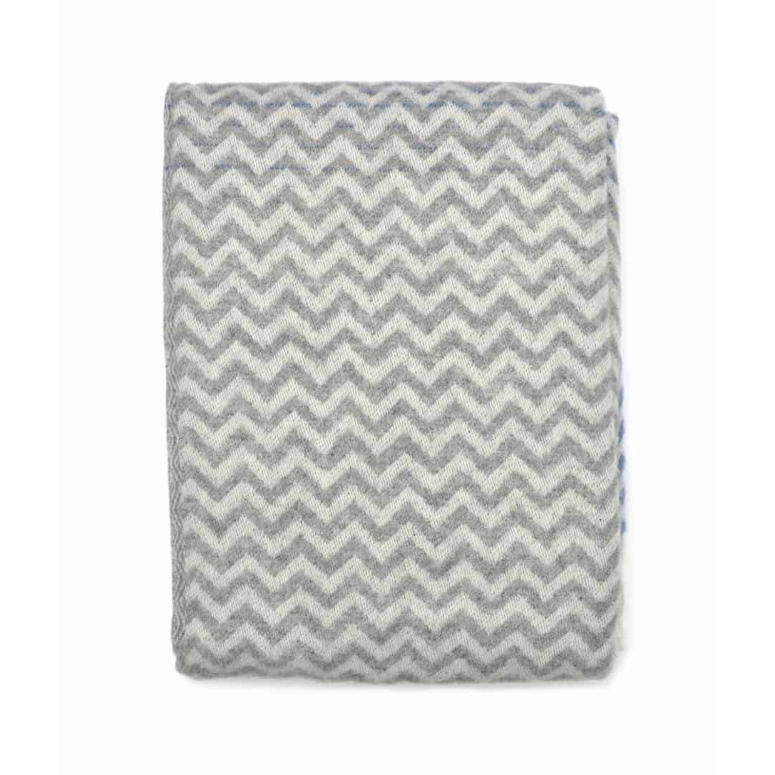 Premium Blue & Light Grey Chevron Pattern 100% Pure New Wool Jette Throw Blanket - 190cm x 130cm (75