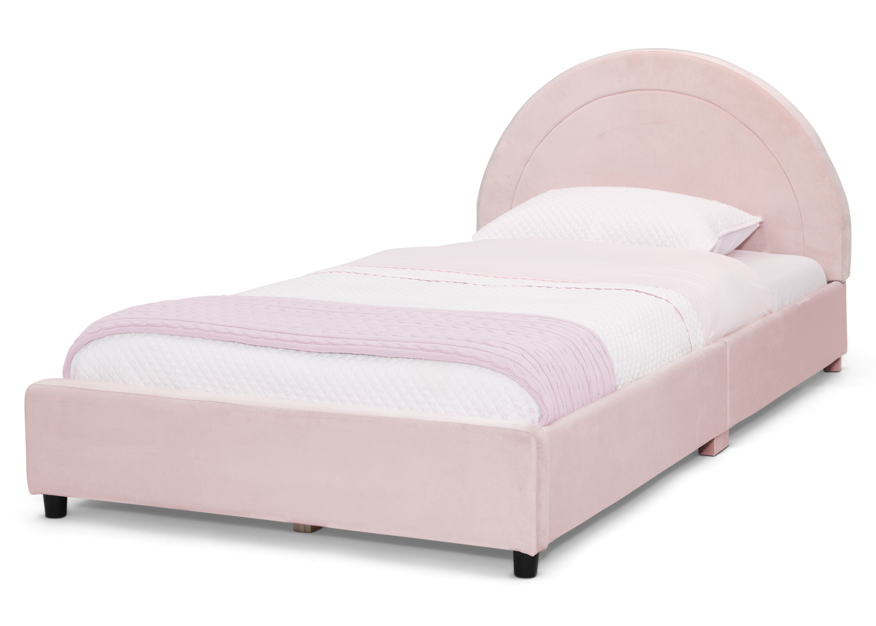 Upholstered Twin Bed with Round Headboard - Soft Fabric Frame for Kids & Teens - Perfect for Bedrooms, Dorms & Guest Rooms