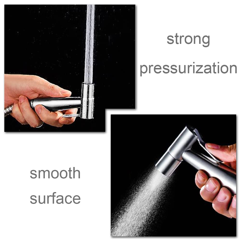 Stainless Steel Handheld Bidet Sprayer - High Pressure Water Gun Flusher Nozzle | Polished Silver Finish | Perfect for Toilet Cleaning, Baby Diaper Rinse & Personal Hygiene