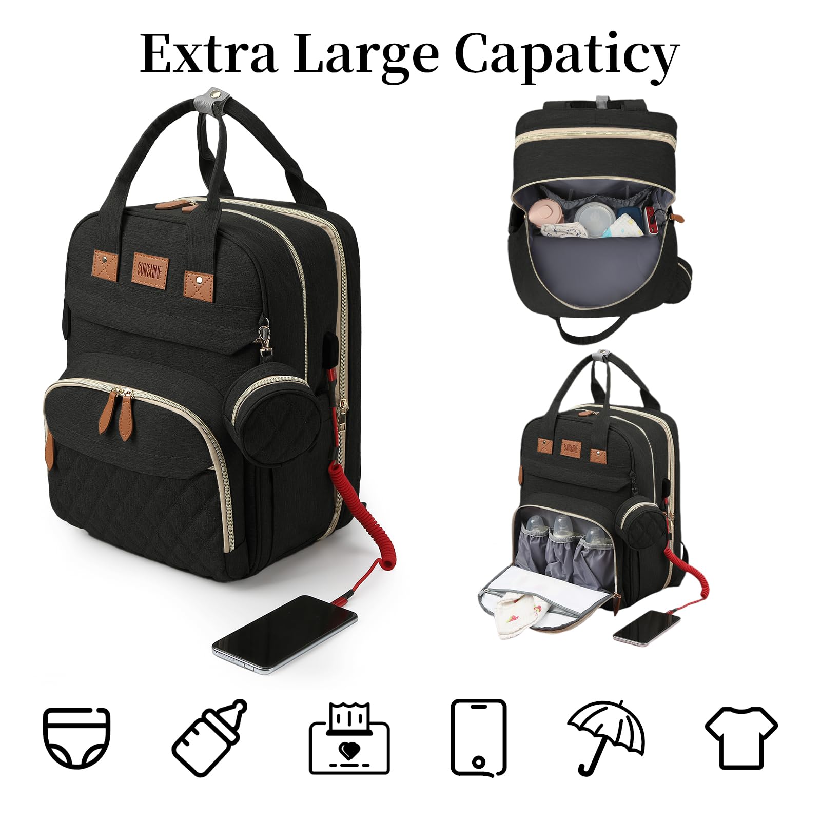 **Macleria Waterproof Diaper Backpack with Changing Station - Multifunctional Baby Bag for Travel, Stroller Straps & Pacifier Case - Perfect for Moms & Dads On-The-Go**