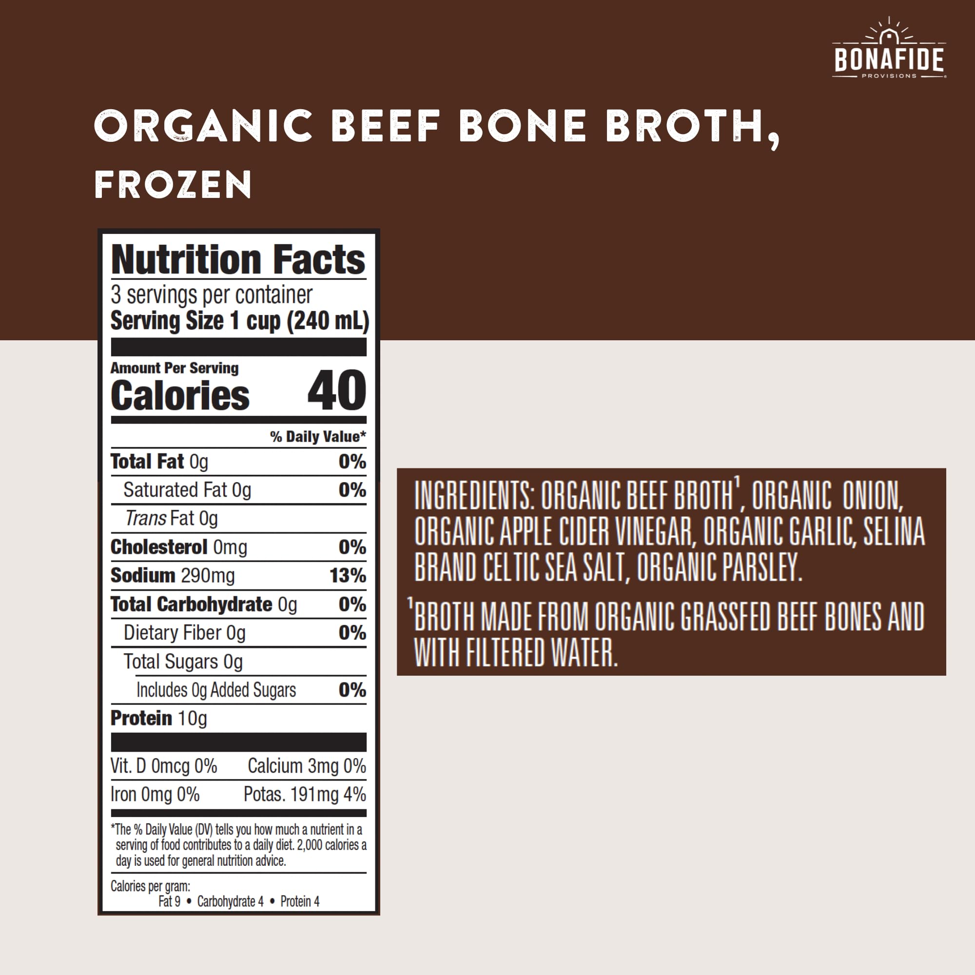 Bonafide Provisions Fresh Organic Beef Bone Broth, 24 fl oz Frozen – Grass-Fed, Gluten-Free, Paleo & Keto Friendly – Pack of 12 – Perfect for Soups, Stews & Healthy Sipping